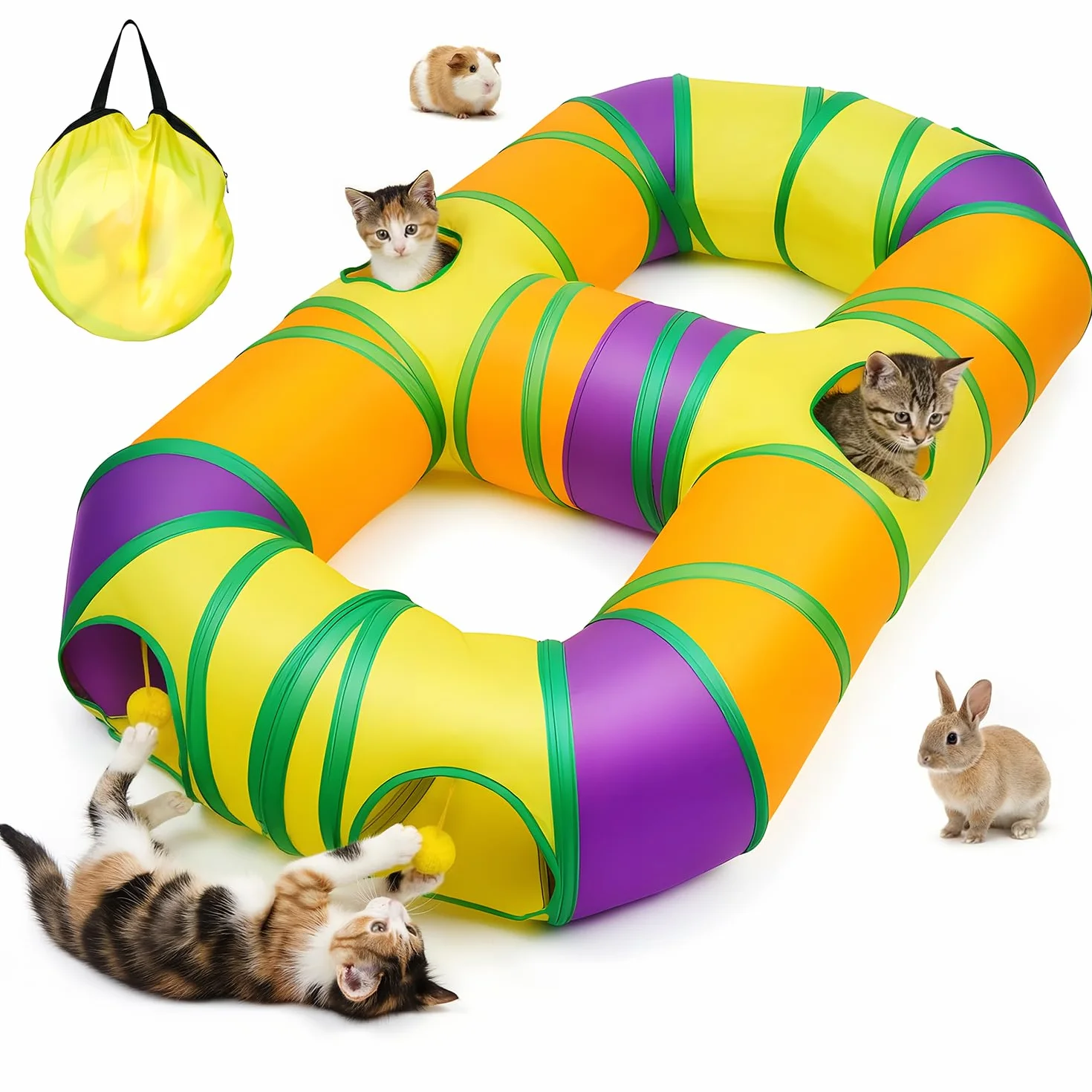 Tunnel de Jeu pour Chat Interieur en Forme de 8, Jouer Tube pour Chat avec Pompons Suspendus et Trou interactif pour Chatons, Chiots, Lapins, furets, cochons d'Inde
