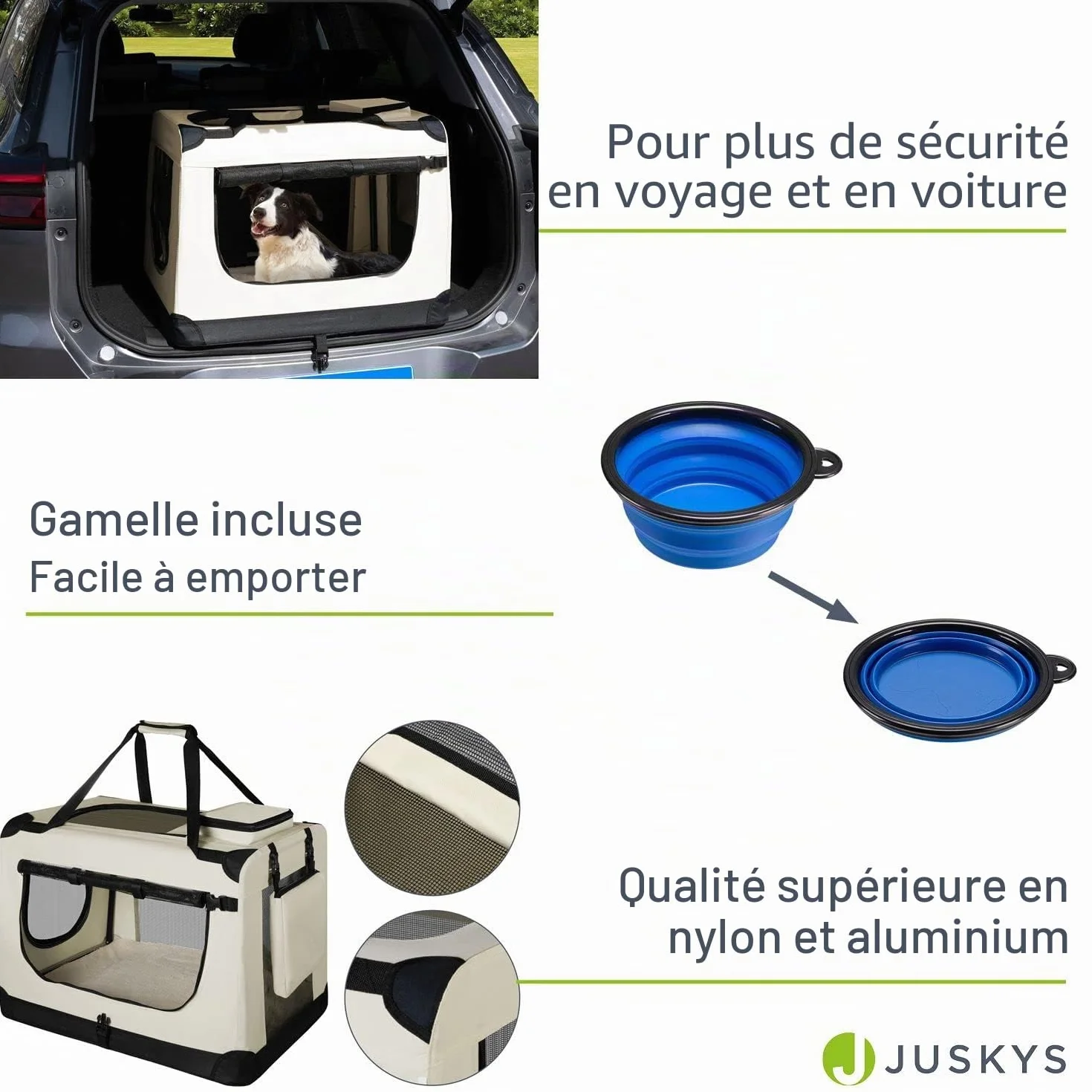 Juskys Caisse de Transport Pliable pour Chiens Lassie XL Beige 58 x 82 x 58 cm Tissu