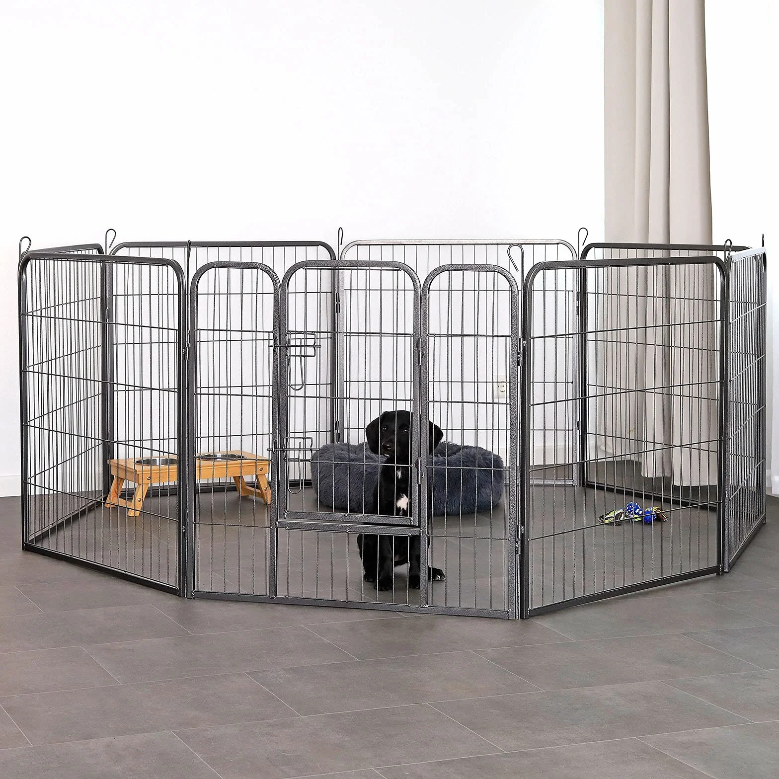 Lionto Enclos pour Chiots Métal Robuste 80x80 cm Parc Extensible avec Porte Verrouillable Résistant aux Intempéries 8 Éléments