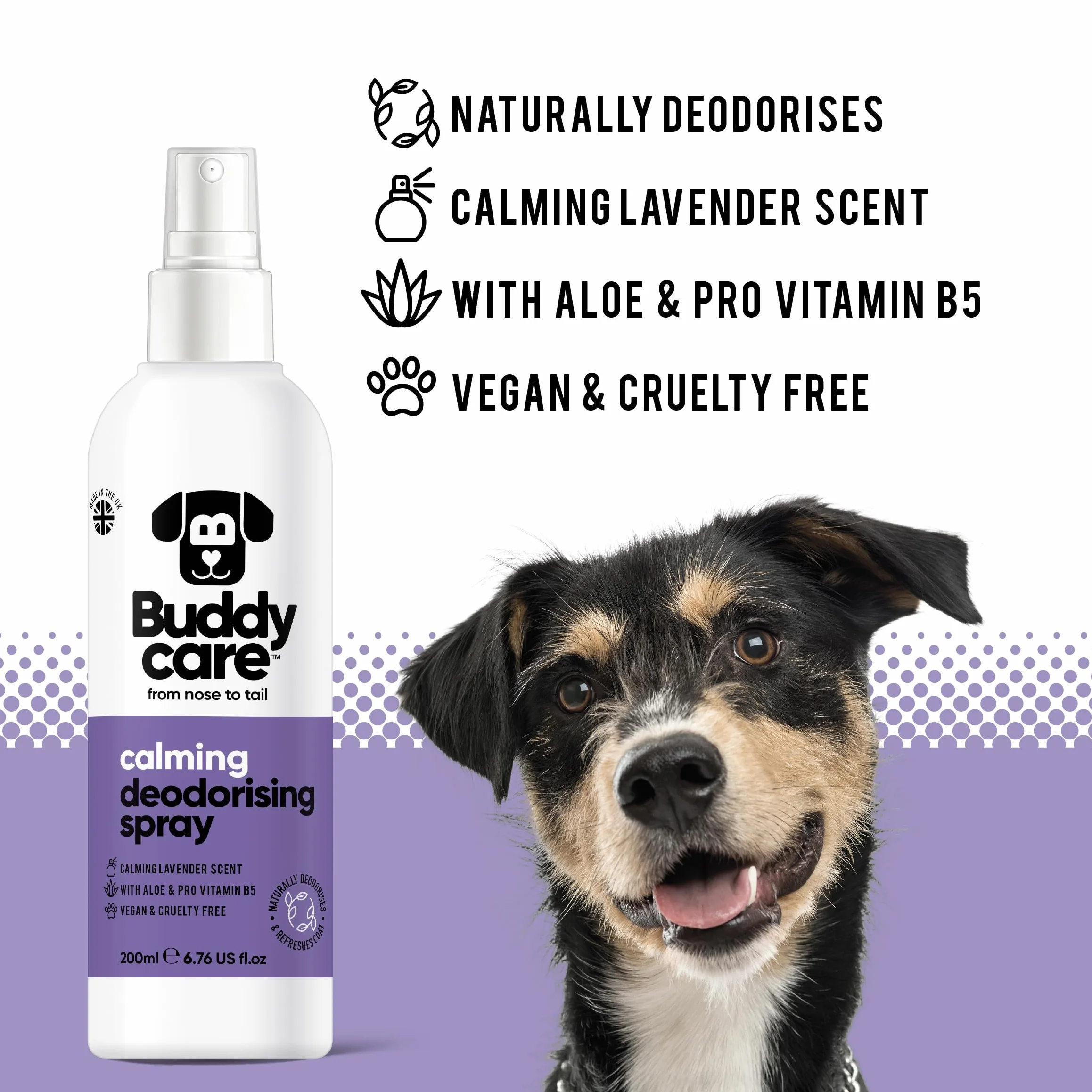 Spray Déodorant pour Chiens Apaisant Aloe Vera Pro Vitamine B5 Lavande 200 ml