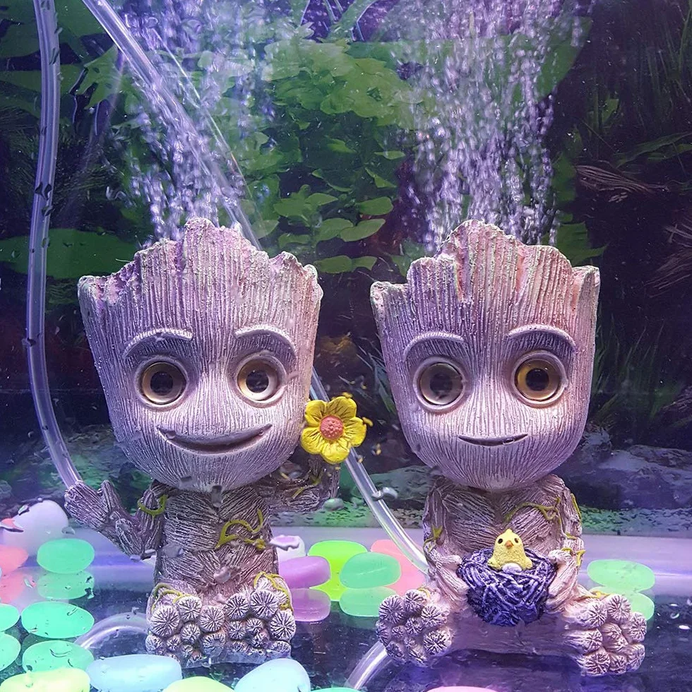 SLOCME Décorations Aquarium Groot Air Bubbler Ornement Résine Pierre Bulles