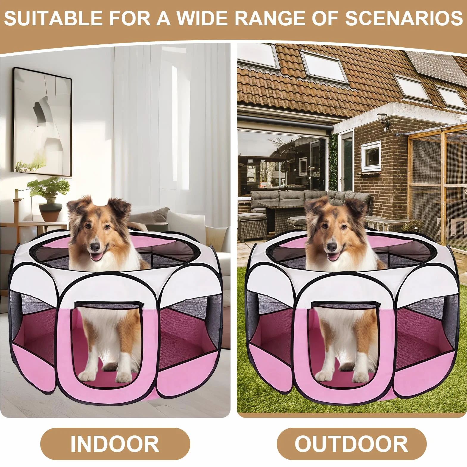Parc pour Chien Portable Tente Respirante Intérieur Extérieur 74 x 74 x 43 cm Rose