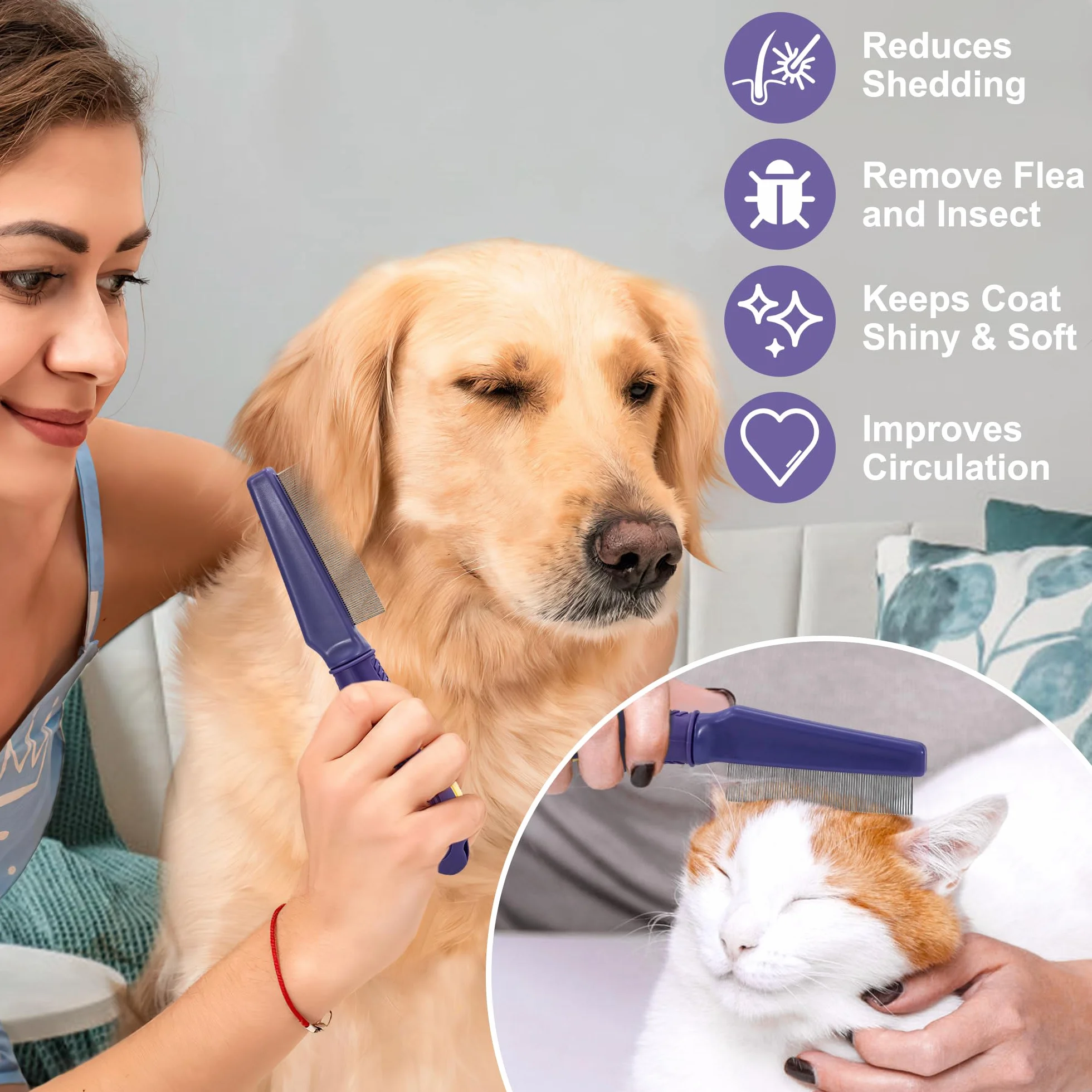 Peigne anti-puces pour Chien et Chat Dents Fines Peignes de Toilettage Nettoyage