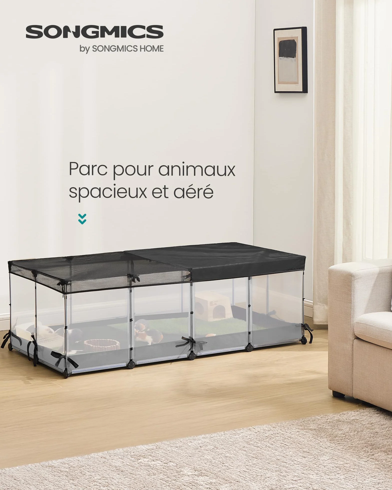 SONGMICS Enclos pour Petits Animaux 144x74x47 cm Blanc Nuage LPC015W01