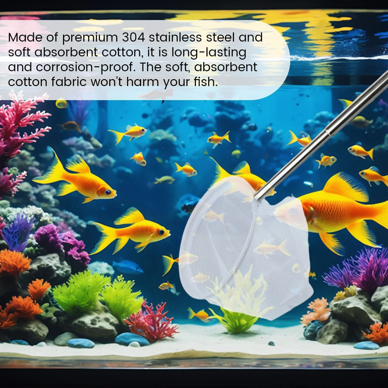 Mini Épuisette pour Aquarium en Acier Inoxydable avec Manche Extensible