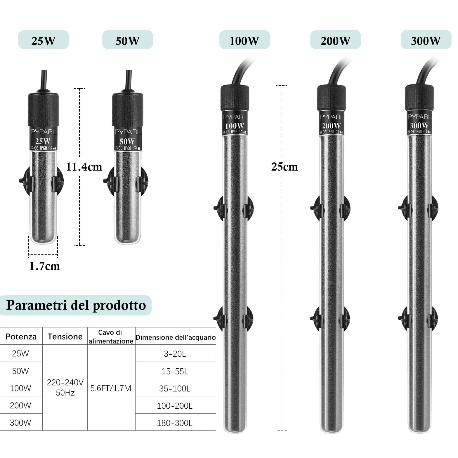 Mini Chauffage pour Aquarium, 25W 50W 100W Petit Chauffage Submersible pour Aquarium avec Contrôleur Externe pour Bassins à Poissons et Tortues de 3 à 100L (25W pour 3 à 20L)