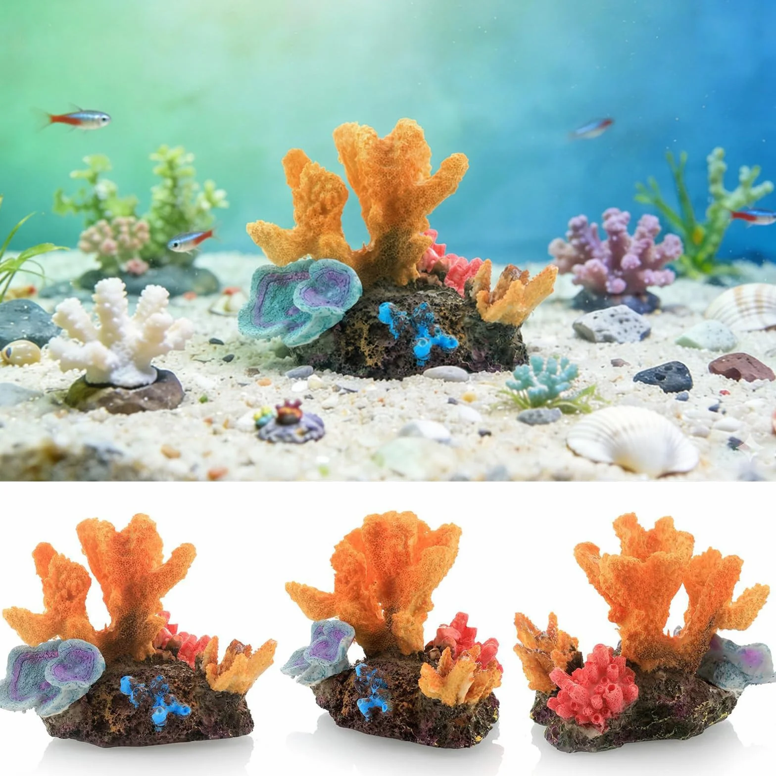 Coraux de Décoration pour Aquarium, Ornements de Récifs Coralliens Artificiels en Résine
