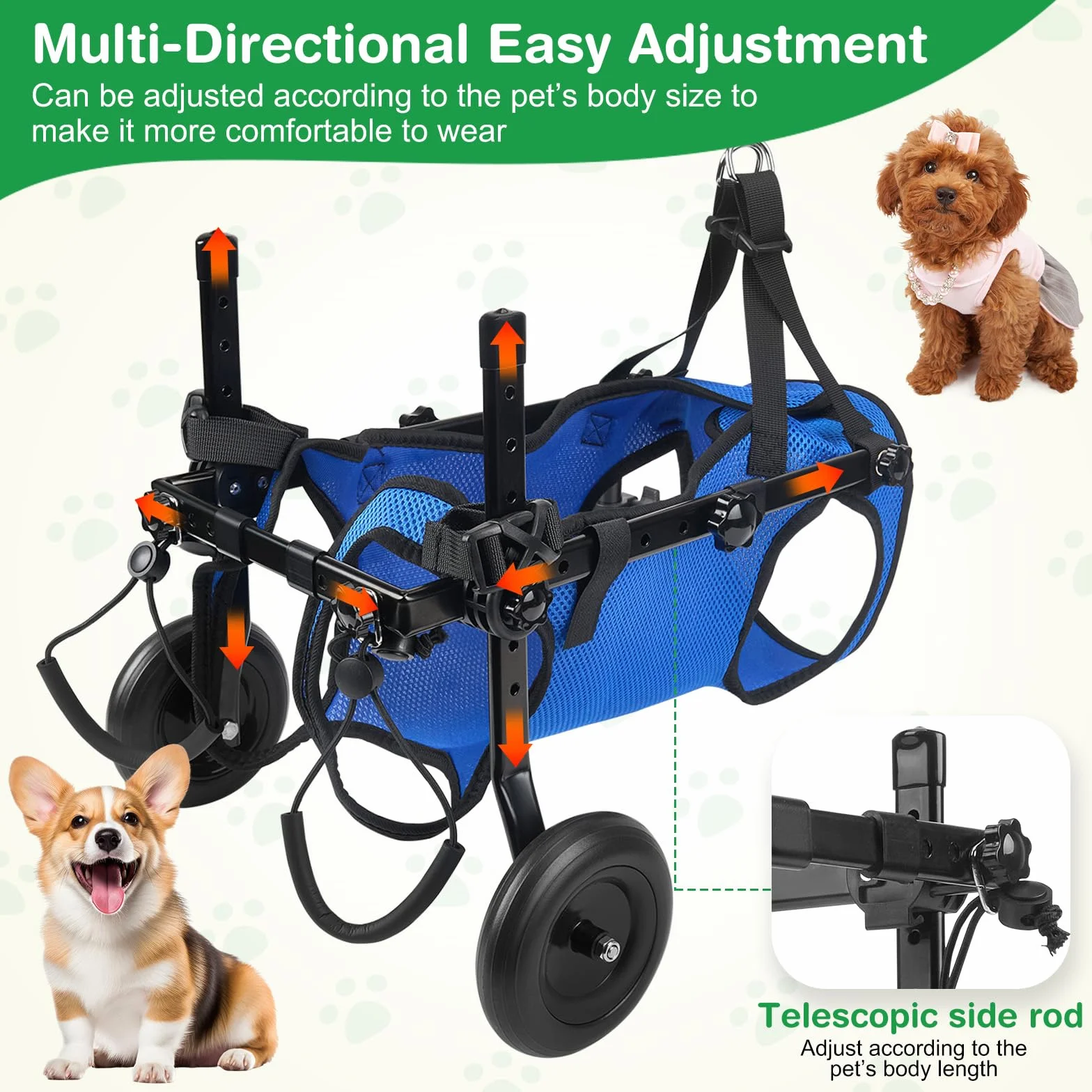 Fauteuil roulant réglable pour petits animaux de compagnie - Support jambe arrière pliable avec roues - Taille M