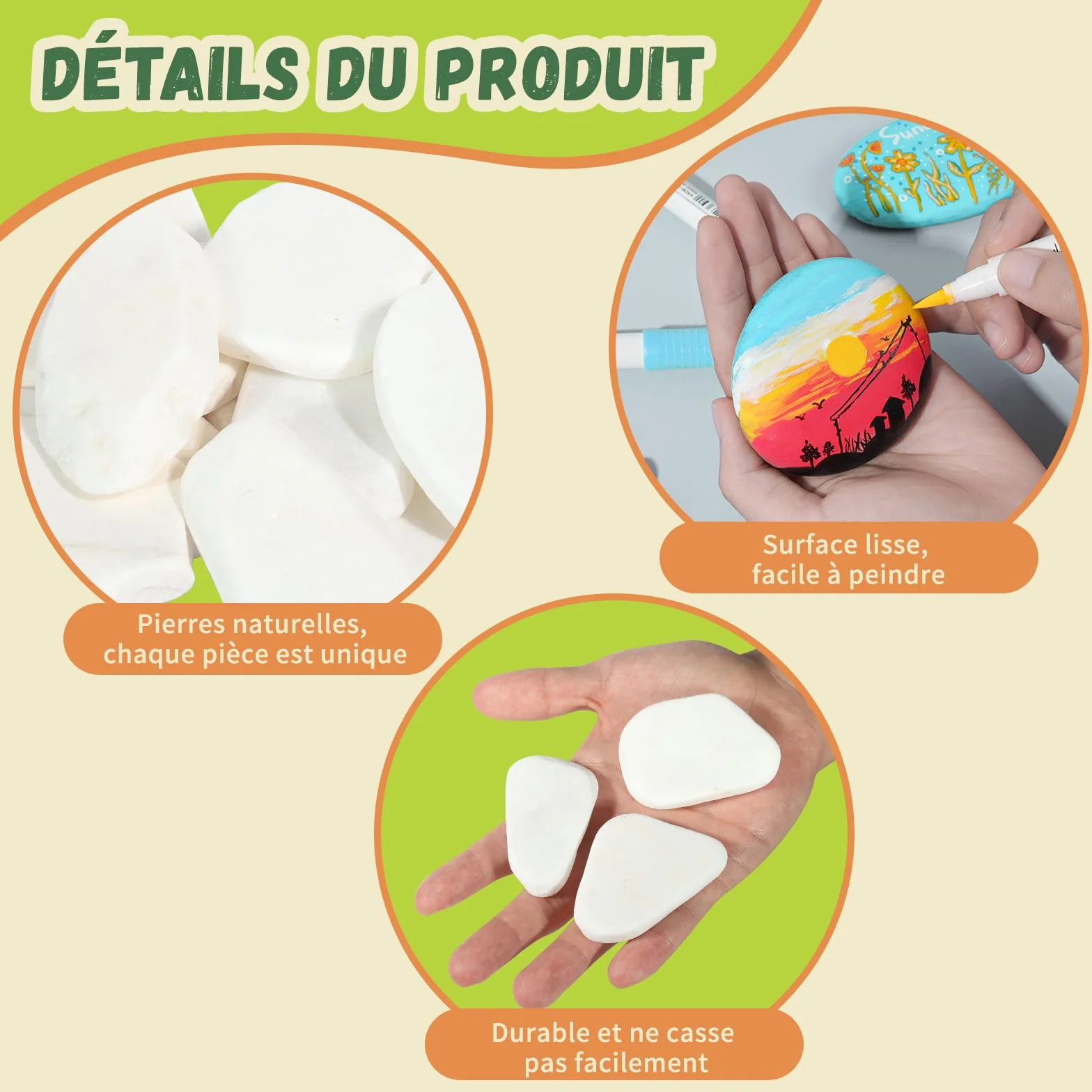 Galets à Peindre 5-8 cm – Pierres Naturelles Lisses et Plates pour Décoration Jardin, Bricolage, Blanche