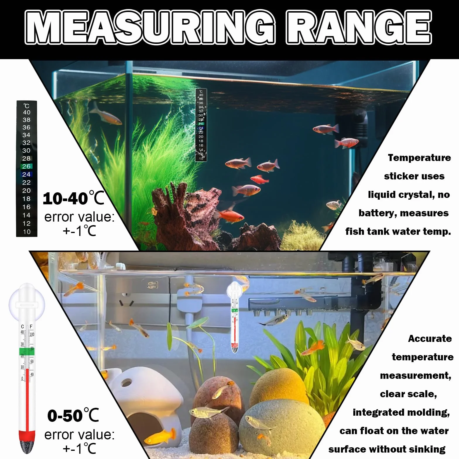 Thermomètre Aquarium Autocollant 2 Pièces + 3 Pièces, Mesure Précise, Affichage Clair, pour Tortues Poissons