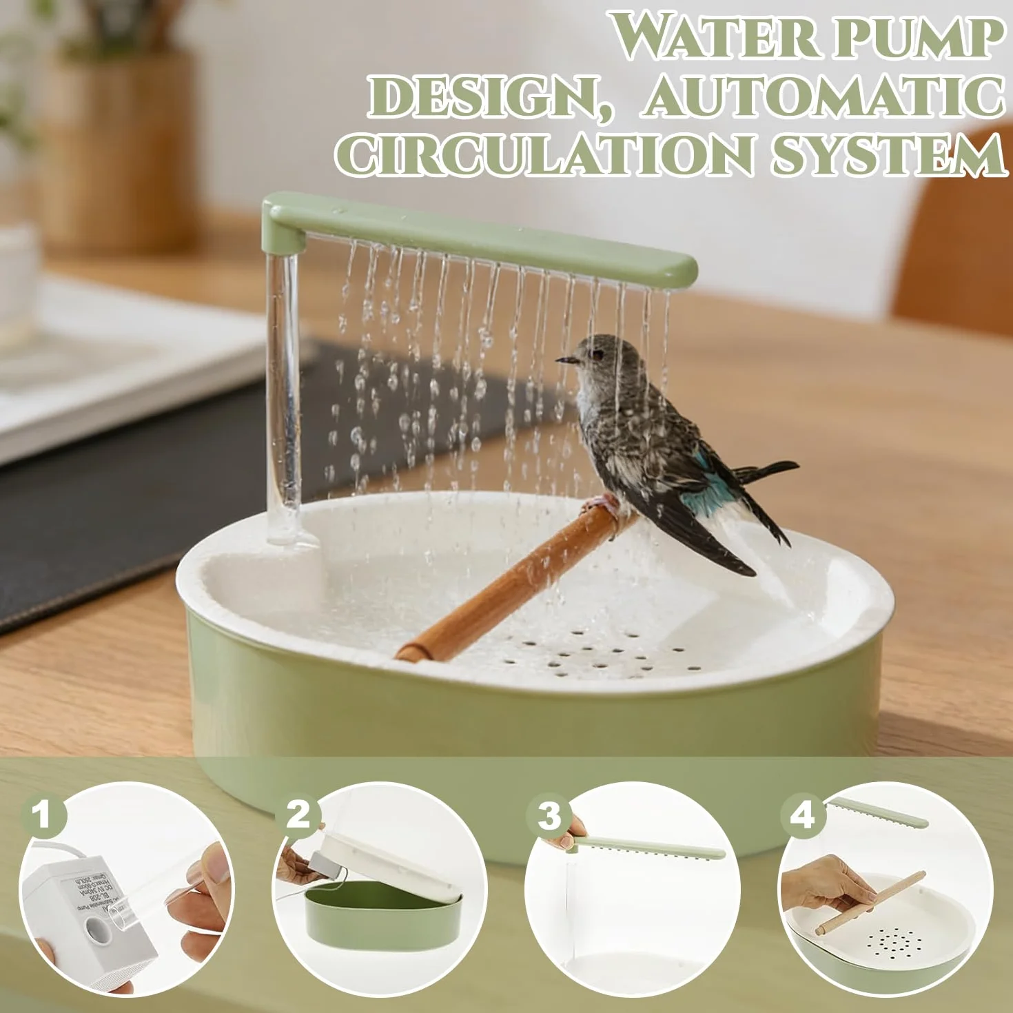 Douche à Oiseaux, Douche pour perroquets, Baignoire Automatique Oiseaux, Baignoire Multifonction avec Circulation de l'eau – Douche autonettoyante, Douche d'oiseaux, Douche Perroquet