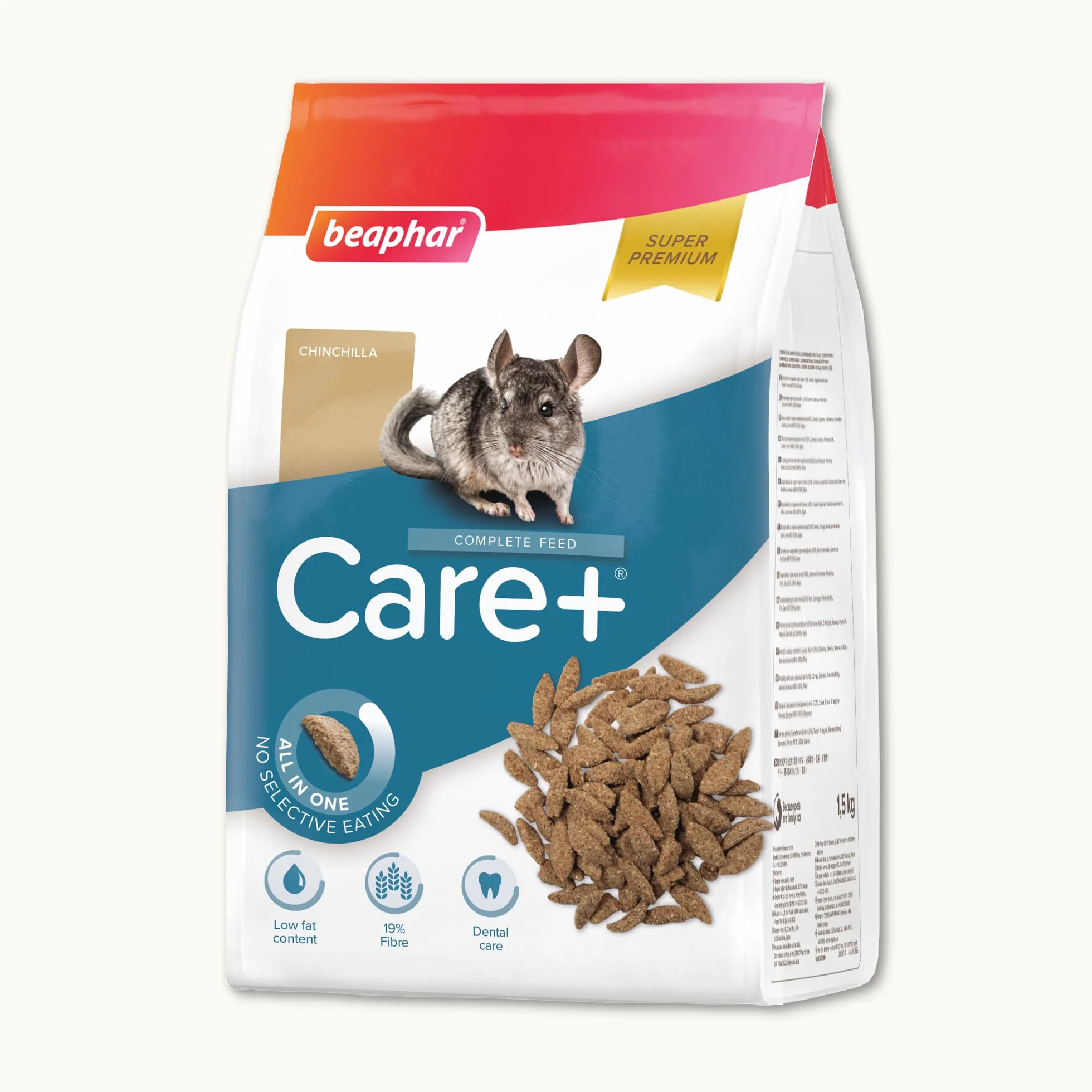 BEAPHAR CARE+ Alimentation Super Premium extrudée pour chinchilla 1.5kg 20% fibres