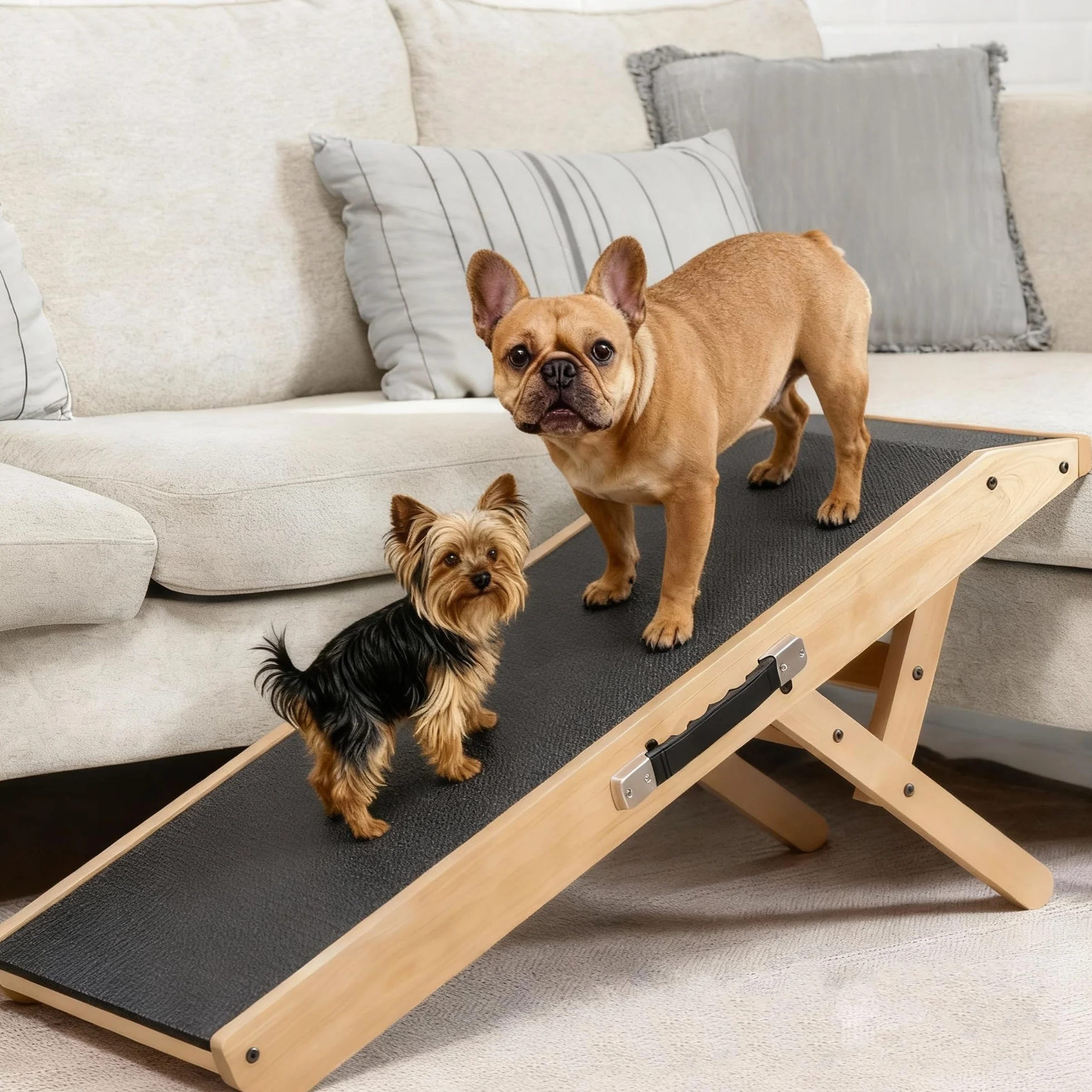 Rampe pour Chien Pliable et Réglable 18-53 cm - Surface Antidérapante - Bois de Bouleau Naturel