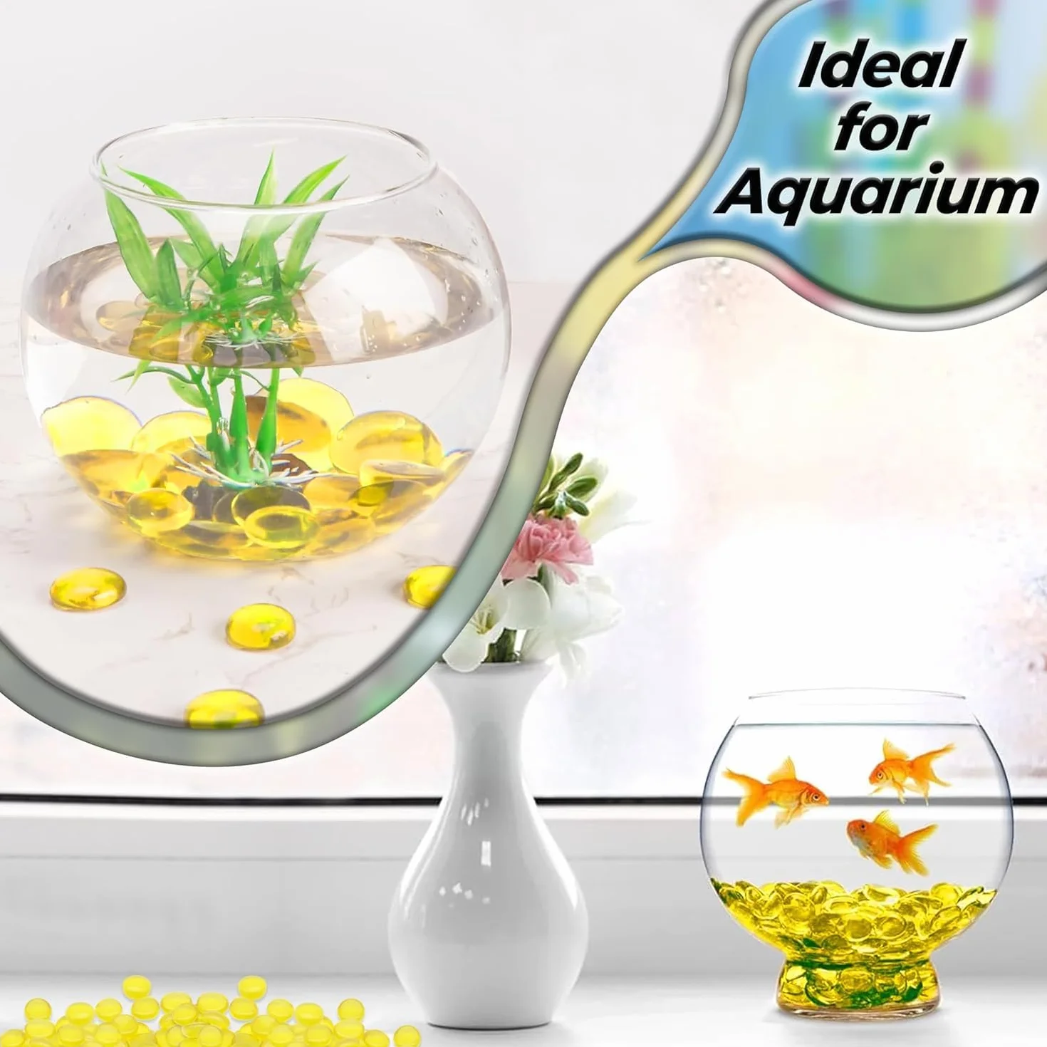Galets de Verre Jaune 455 g 70-80 pcs Ø17-20 mm Pierres Décoratives Cailloux Plat Perles de Verre Gravier Aquarium