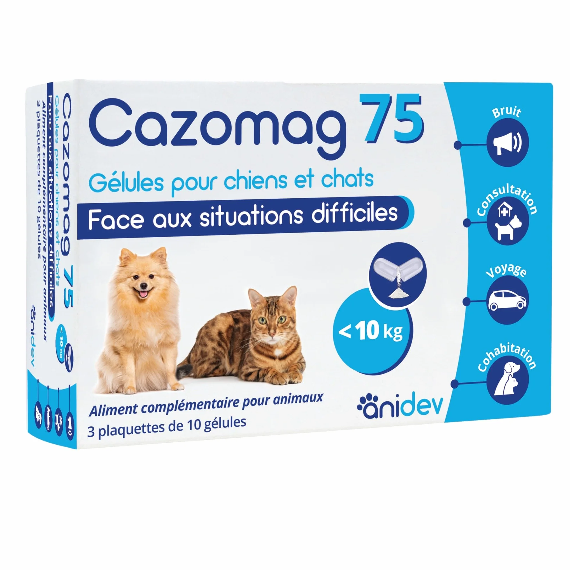 Cazomag 75 Aliment complémentaire apaisant Chien Chat 30 gélules appétentes Anidev