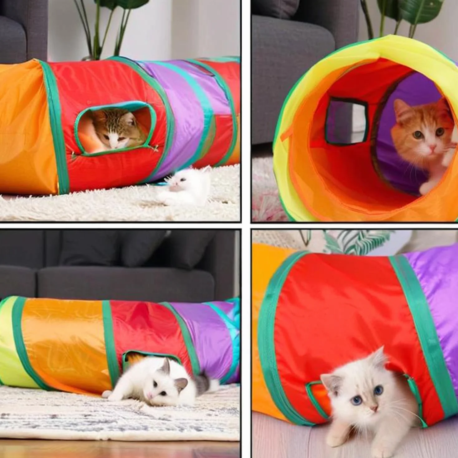 Tunnel de jeu pour chat arc-en-ciel 16 cm pliable jouet interactif