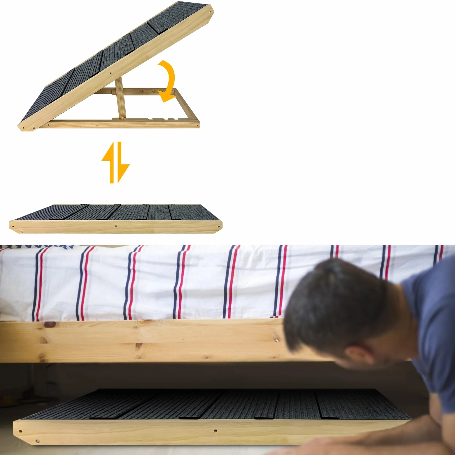 Escalier pour chien pliable en bois avec tapis antidérapant 100 cm pour petits chiens et chats