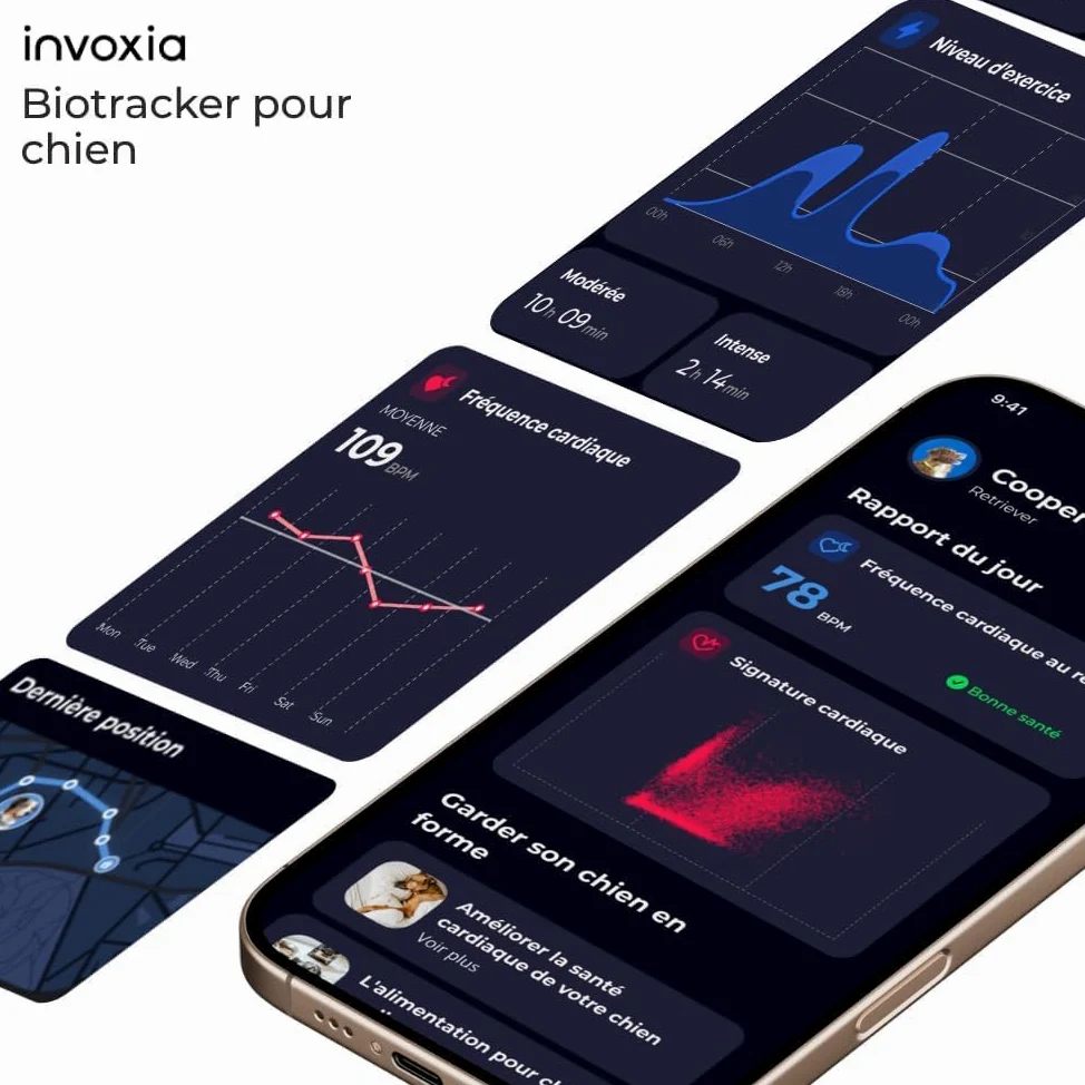 Invoxia Biotracker Édition 2026 GPS Santé pour Chien | GPS temps réel 4G, suivi cardiaque et respiratoire, alertes anti-fugue, IA embarquée, autonomie 15 jours