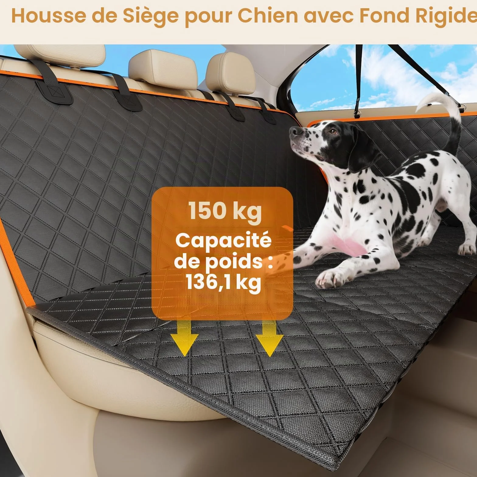 Housse Voiture Chien Pecute 132x62 cm Panneaux durs Support 150 kg Couverture Complète Siège Arrière