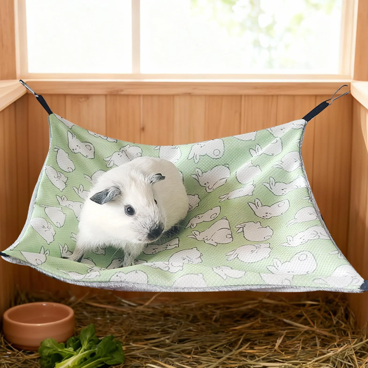Maison cochon d'inde, Hamac Lit Hamac pour Animaux de Compagnie À Double Couche Chinchilla Furet pour cage de petit animal de compagnie, pour Chinchilla,Hérisson,Cobayes (Glace Soie, lapin vert)