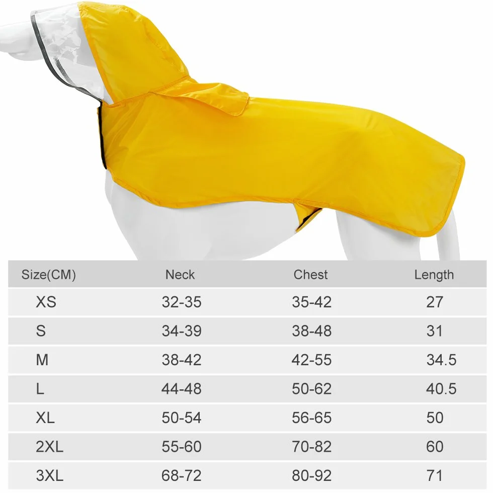Veste de Pluie pour Chien, Manteau Imperméable avec Capuche, Réglable pour Chiens de Petite, Moyenne et Grande Taille (XXXL: Neck 68-72cm, Chest 80-92cm, Blue)