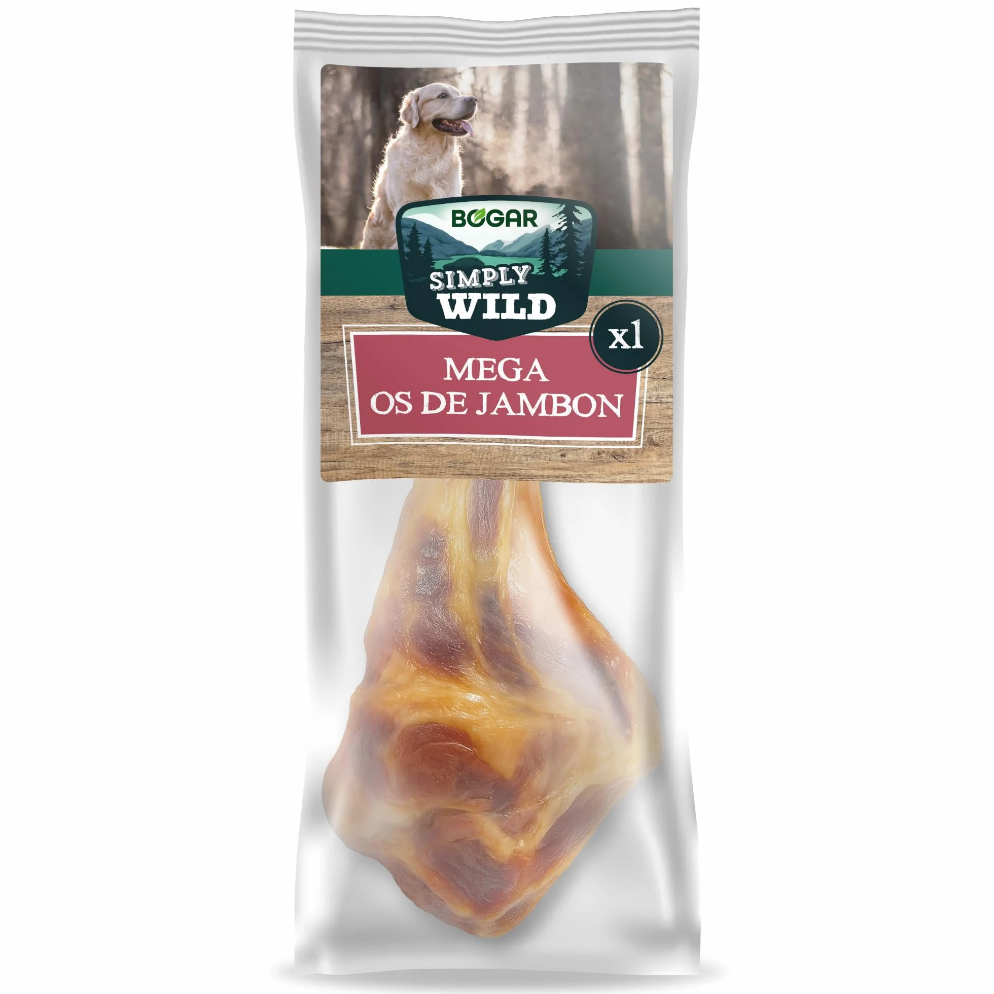 Bogar Friandises pour Chien Méga Os de Jambon 100% Porc Séché Aide à la Mastication