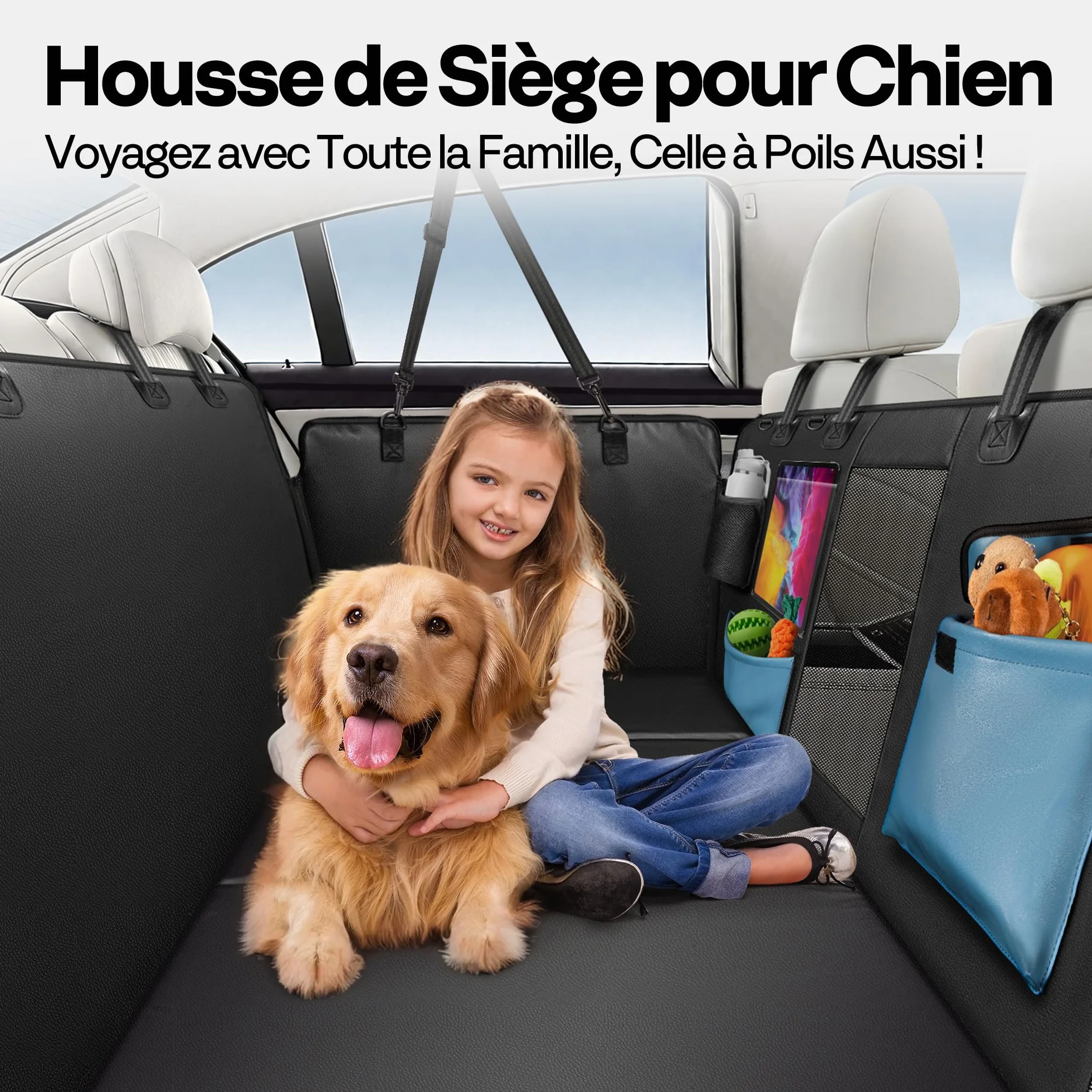 Couverture pour Chien Voiture Siège Arrière Imperméable Anti-Rayures Protection Latérale Fenêtre de Visualisation SUV Petits Camions