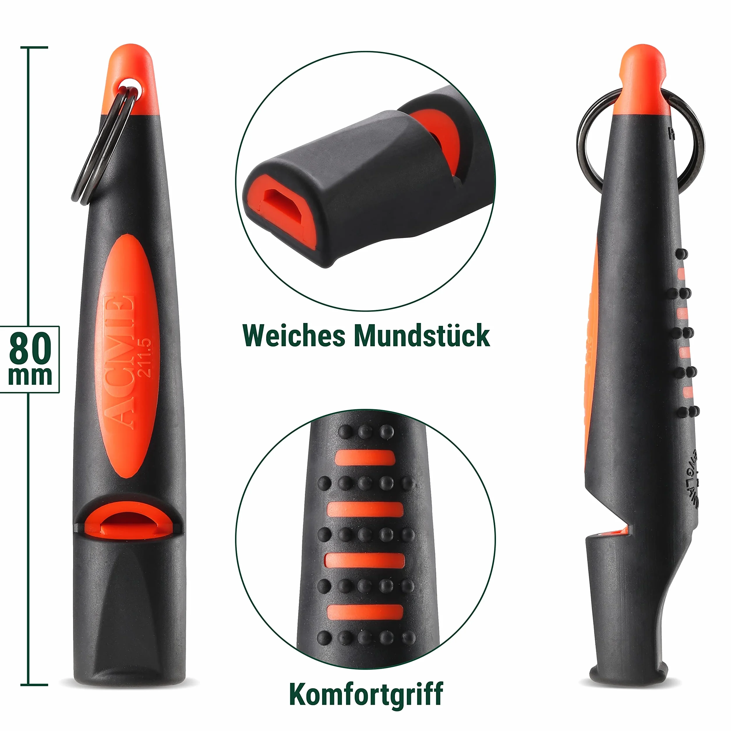 Acme Sifflet pour Chien n° 211,5 Noir Mat Alpha Grande portée