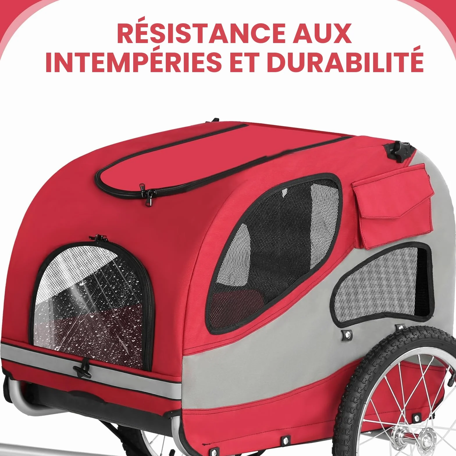 Remorque de vélo Pliable pour Chien avec réflecteurs de sécurité, Sac de Rangement, intérieur rembourré et laisses de sécurité, Transporteur pour Chien jusqu'à 30 kg