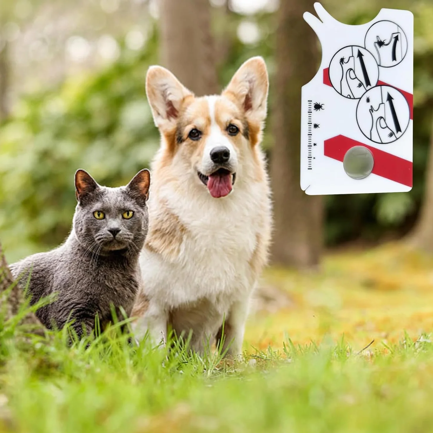 Lot de 2 cartes de retrait de tiques avec loupe, outil taille carte de crédit pour animaux et humains