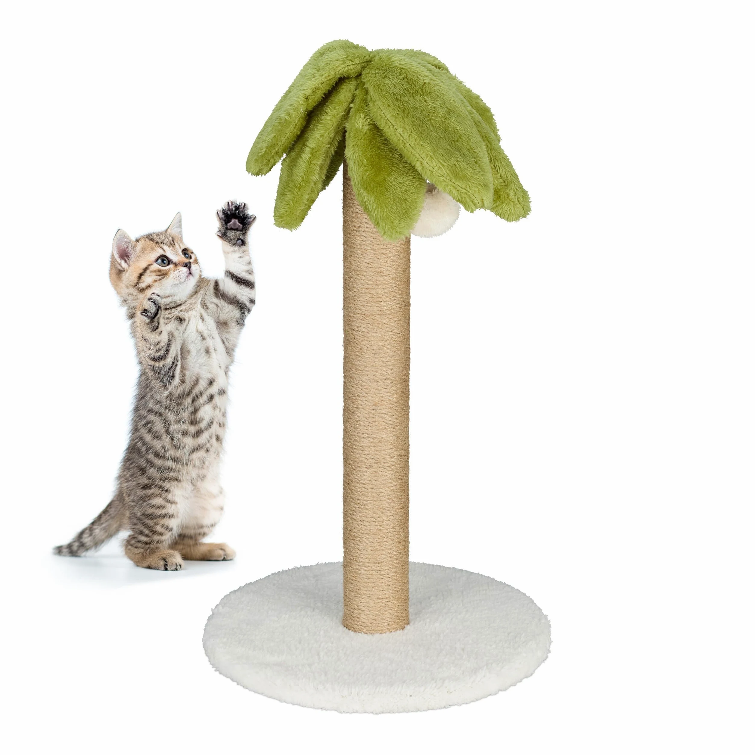 Relaxdays Griffoir pour Chat en Forme de Palmier, HxD : env. 54x31 cm, Tronc à gratter en Lin, avec Balle, Multicolore