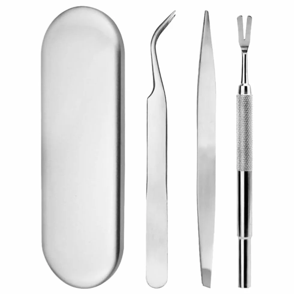Sarini Ensemble d'outils de Suppression de tiques en Acier Inoxydable de 4 pièces,1 Pince à épiler pour enlever Les tiques， 1 pièce de râteau Tranchant,d'élimination des tiques pour Chiens et Chats
