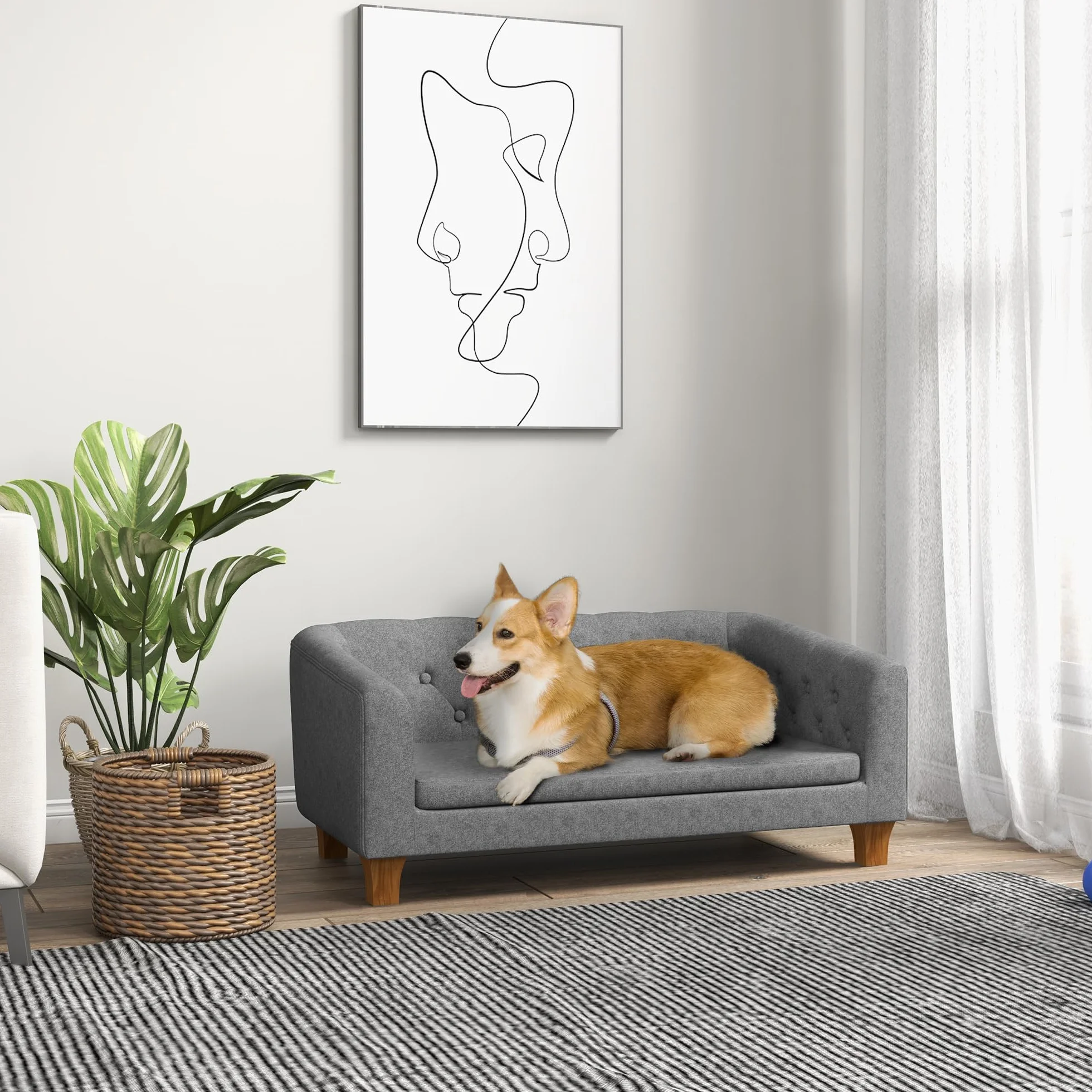 PawHut Canapé pour Chien et Chat surélevé, Coussin Doux Amovible, 96 x 60 x 42 cm, Gris