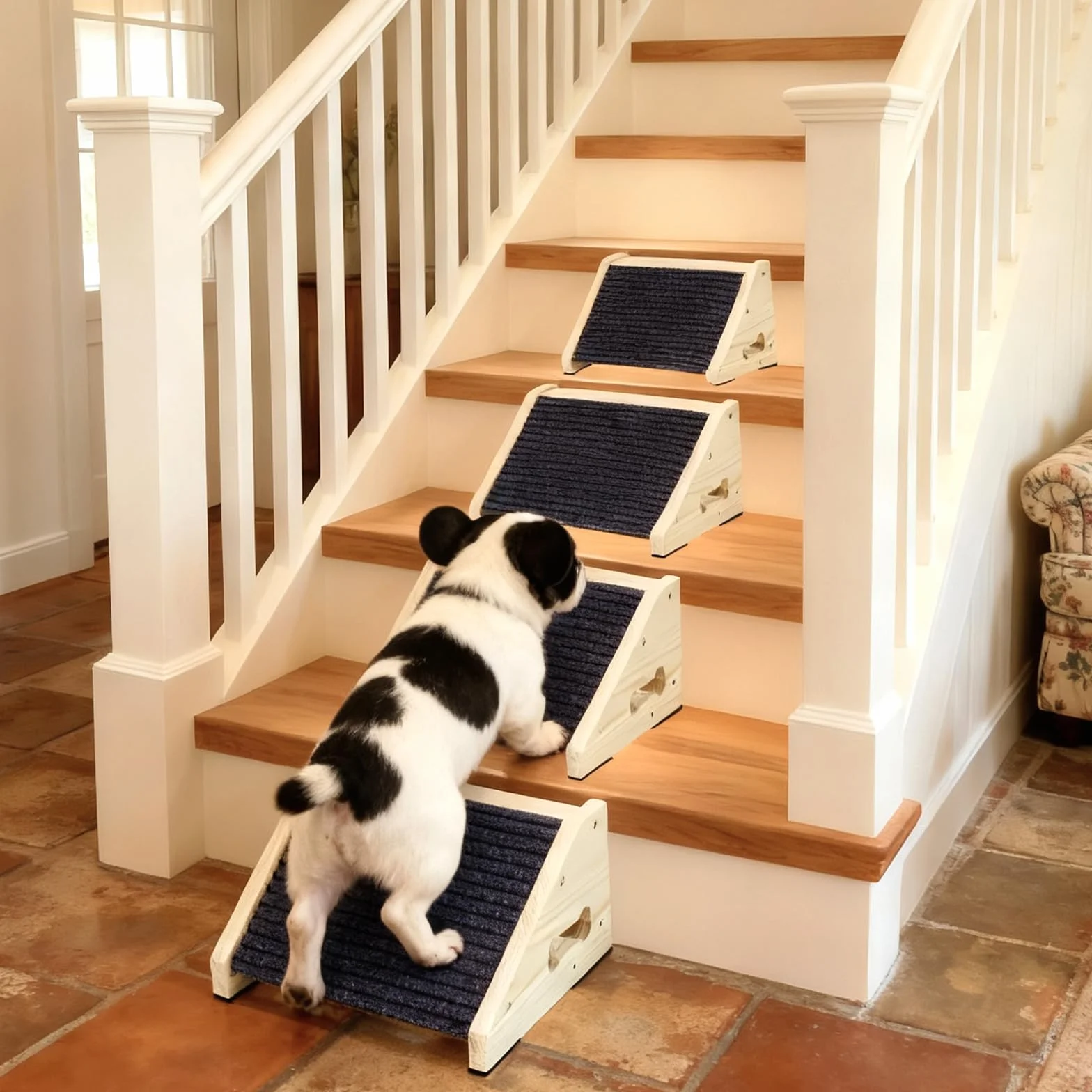 Marches Antidérapantes pour Chien 4 Pièces avec Moquette, Rampes à Angle Bas