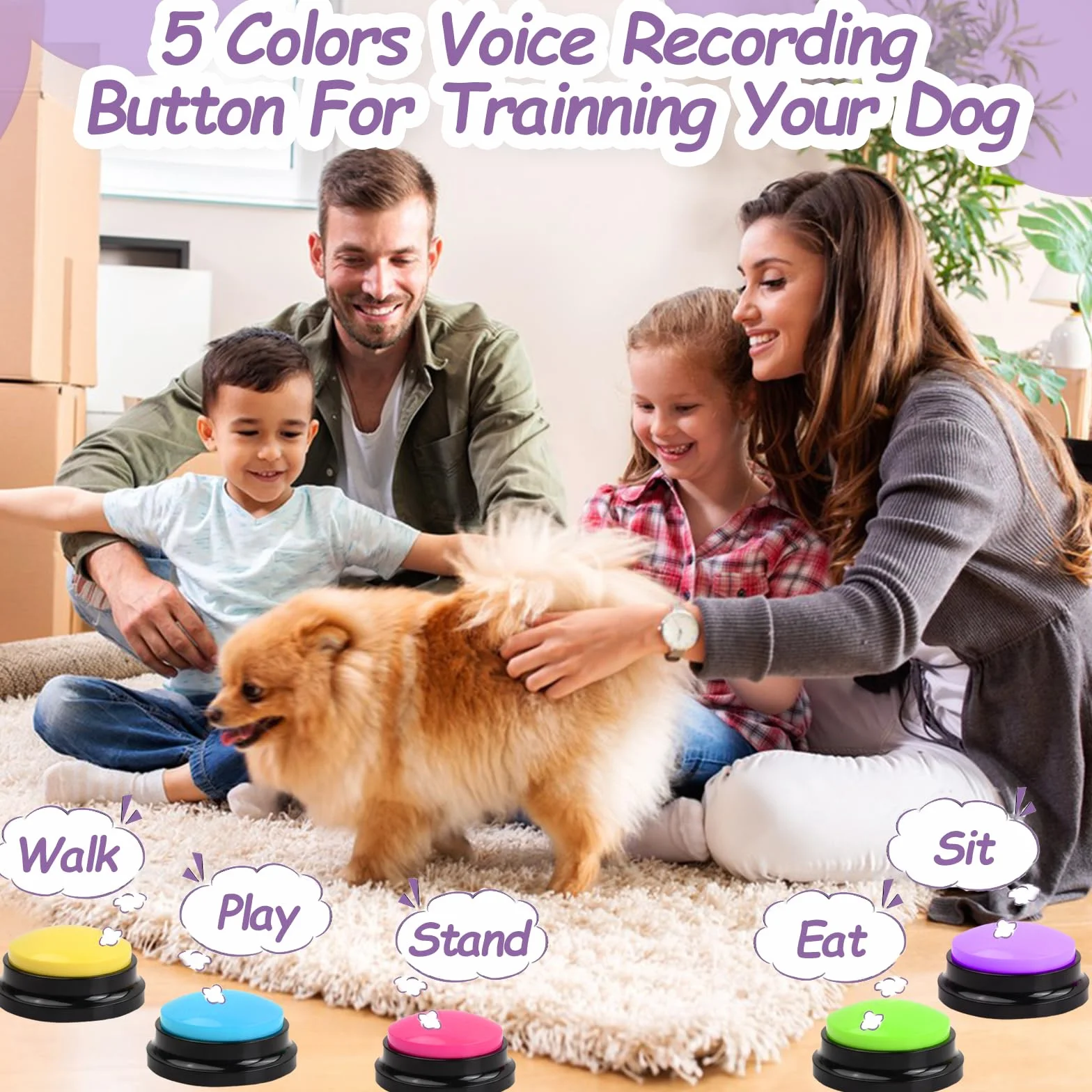 5 Pièces Chien Entraînement Boutons, Animaux Compagnie Communication Boutons, Enregistrable Boutons de Réponse Parlant, Dressage Buzzer pour Chien Chiots et Chat