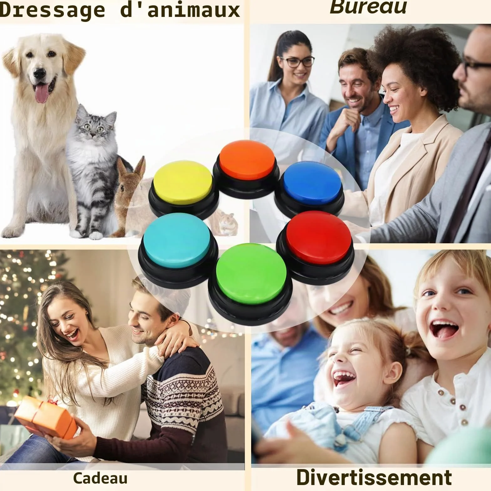 Lot de 6 boutons d'enregistrement vocal, boutons pour chien pour la communication et le dressage des animaux de compagnie, enregistrement et lecture de 30 secondes, bureau, maison