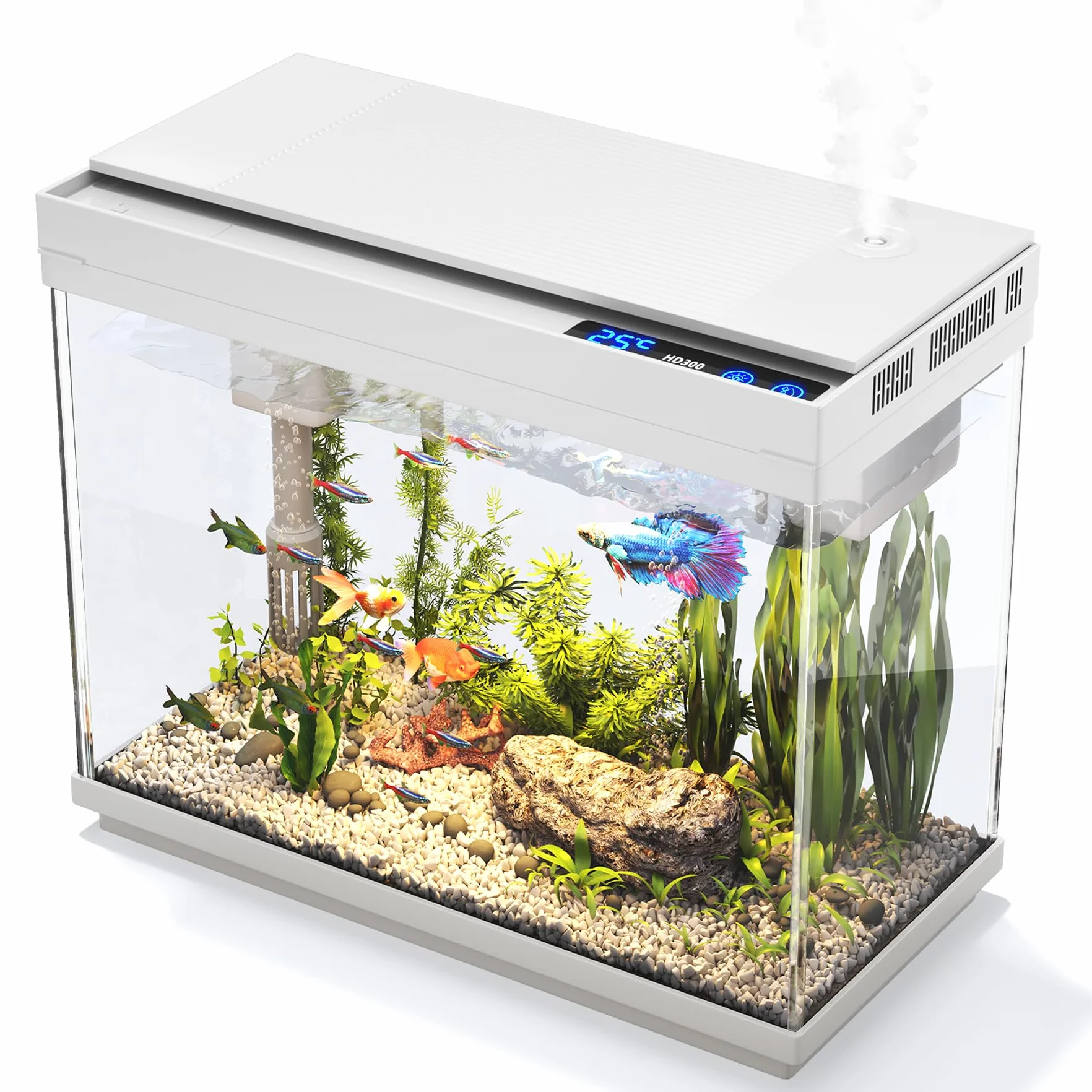 Aquarium 9L avec Humidificateur Intelligent 3 en 1, Affichage Température, Éclairage 7 Couleurs, Écran UHD