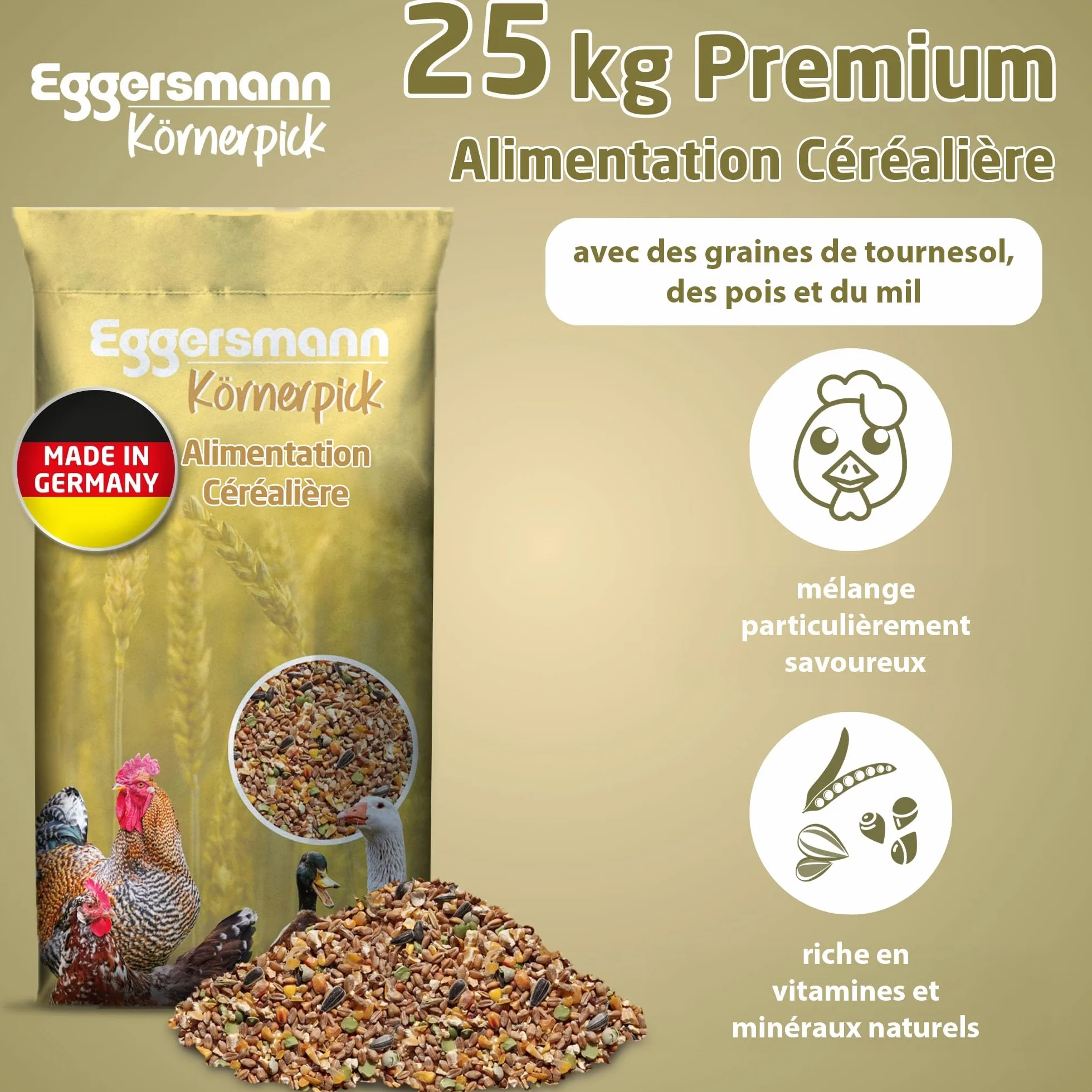 Eggersmann Körnerpick 25kg Premium Nourriture Poule - Aliments pour volailles - Graines Poule