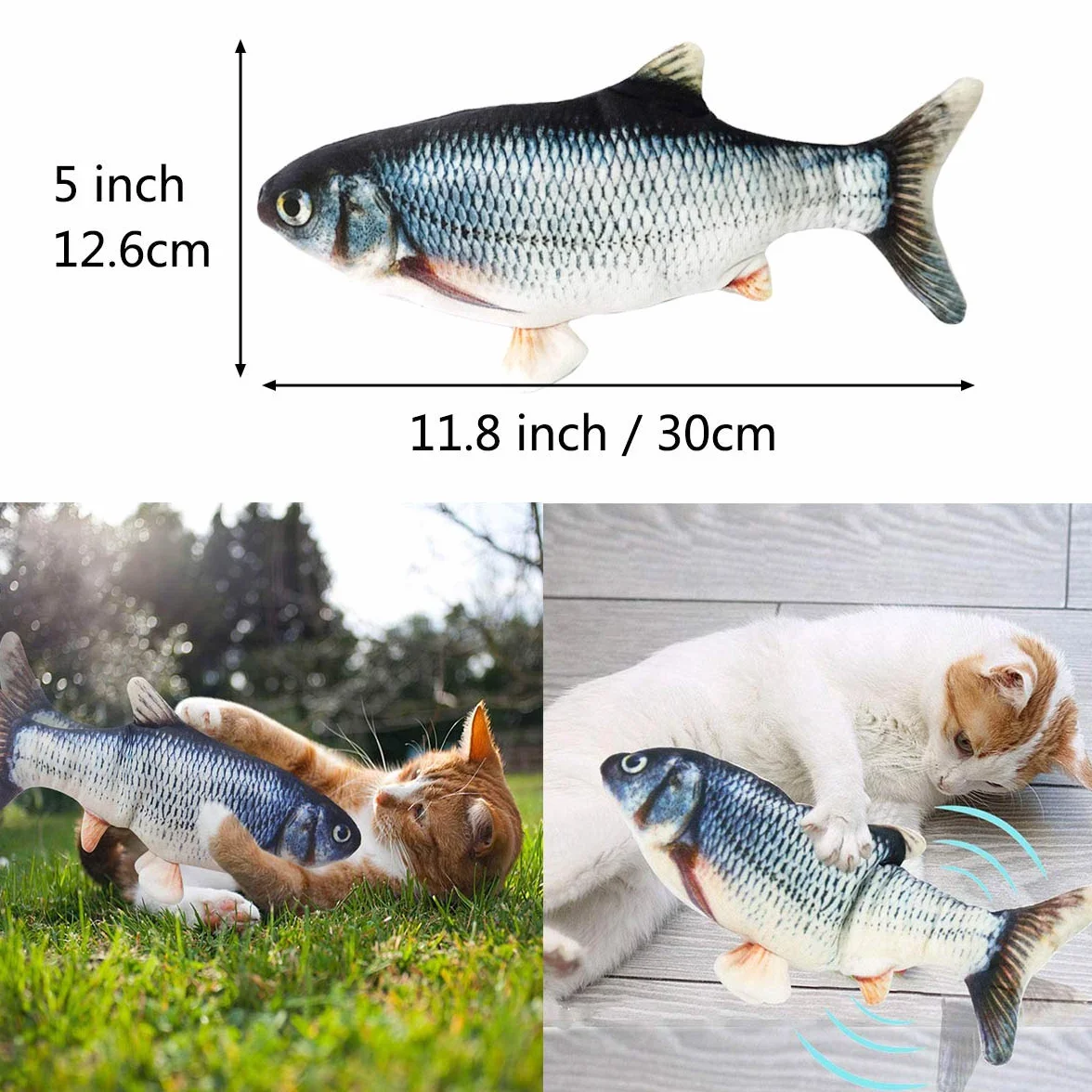 Cataire Jouet Poisson Interactif pour Chats 30 cm Rechargeable