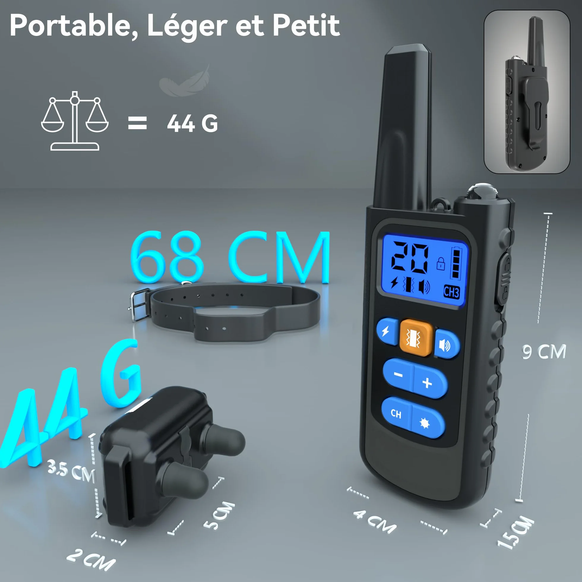 Meloive Collier de Dressage pour Chiens Rechargeable,Portée de 3000m,avec Mode Vibration,Son,Choc Statique et Lumière,IPX67 Résistant à L’Eau,Adapté Aux Chiens de Petites et Moyennes Tailles,Noir