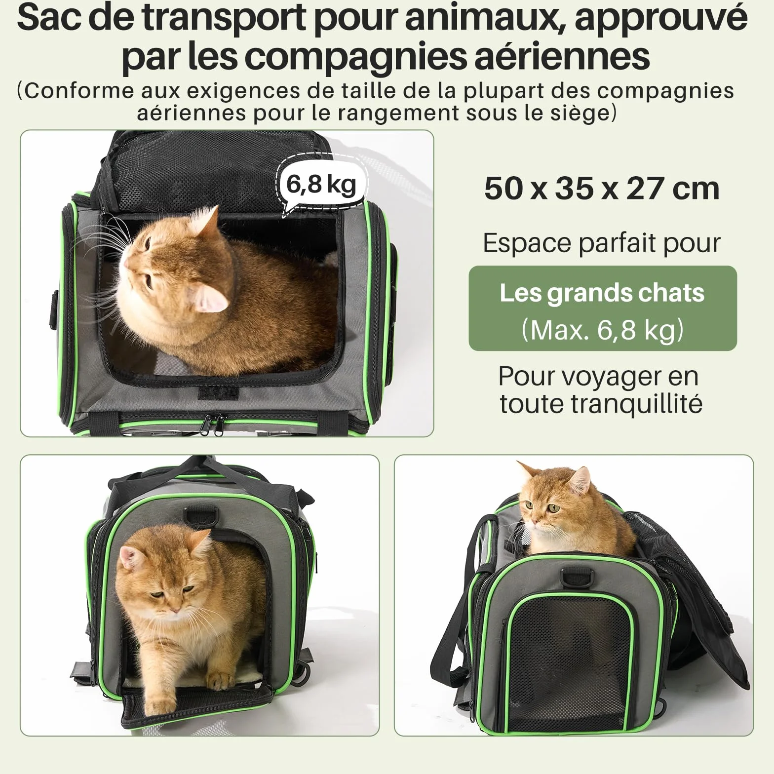 Gardner Pet Sac Transport pour Chat Chien Extensible, Grand Caisse de Transport Chat Respirant et Pliable, Cage Transport Chat pour Voyage en Avion/Train/Voiture - L/Gris
