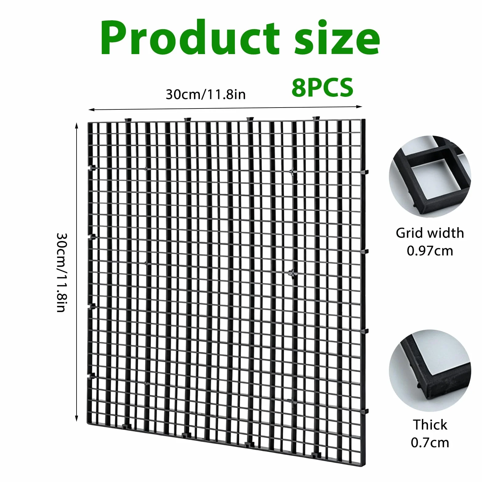 Lot de 8 protections pour aquarium 30x30 cm grille plastique avec supports serre-câbles