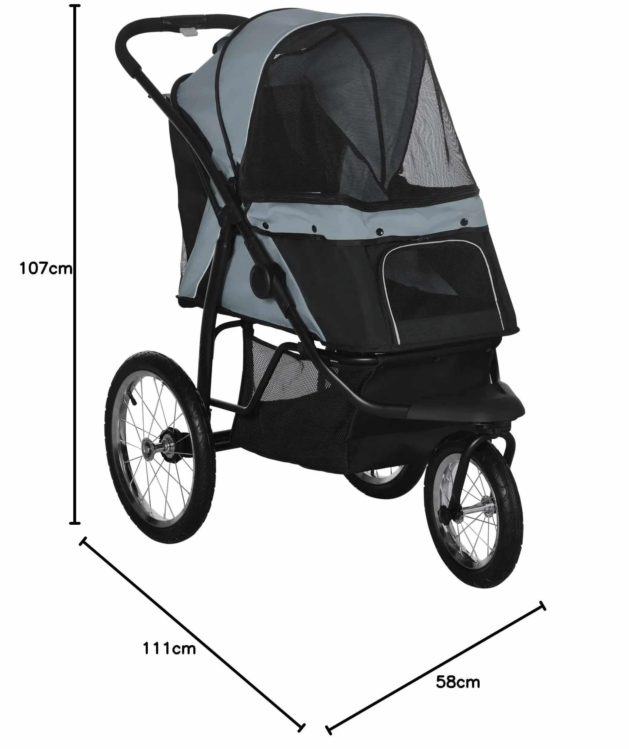 PawHut poussette pliante pour chien et chat avec réflecteurs, protection solaire, fenêtre en filet, panier de rangement