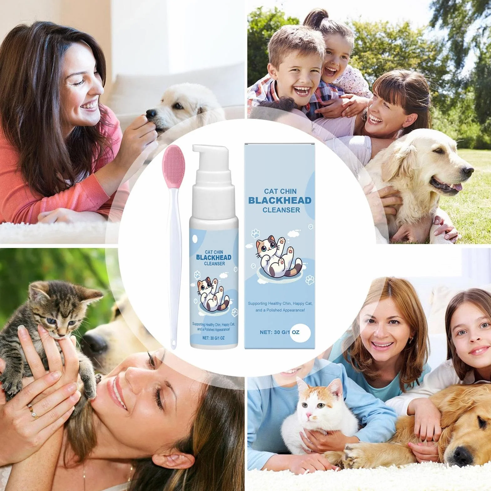Crème pour l'acné de chat 30 g Kit de soins pour le menton avec brosse de nettoyage