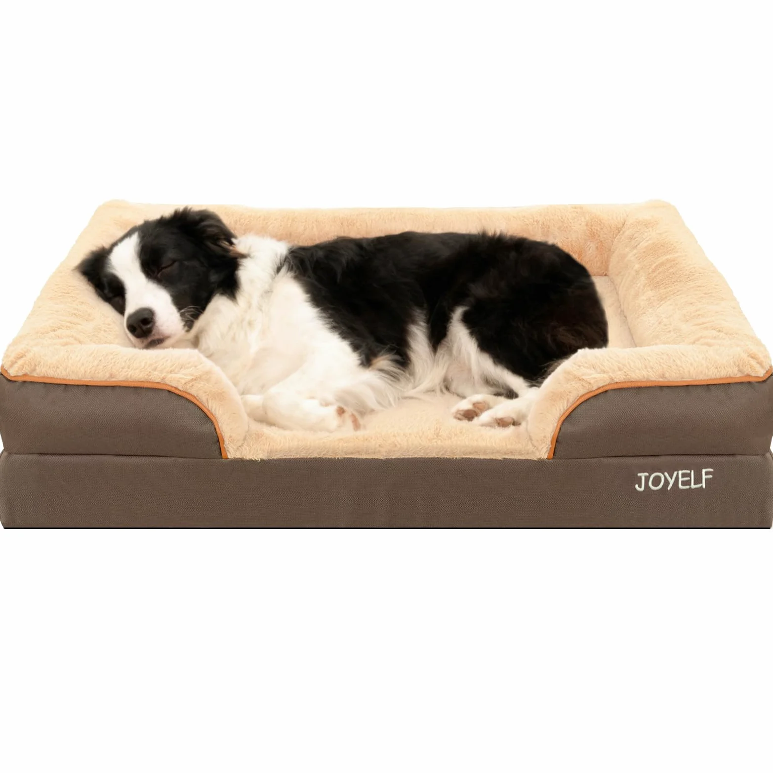 JOYELF Lit orthopédique pour Chien de Grande Taille, canapé-lit en Mousse, traversin imperméable avec Housse Amovible Lavable et Fond antidérapant - Café