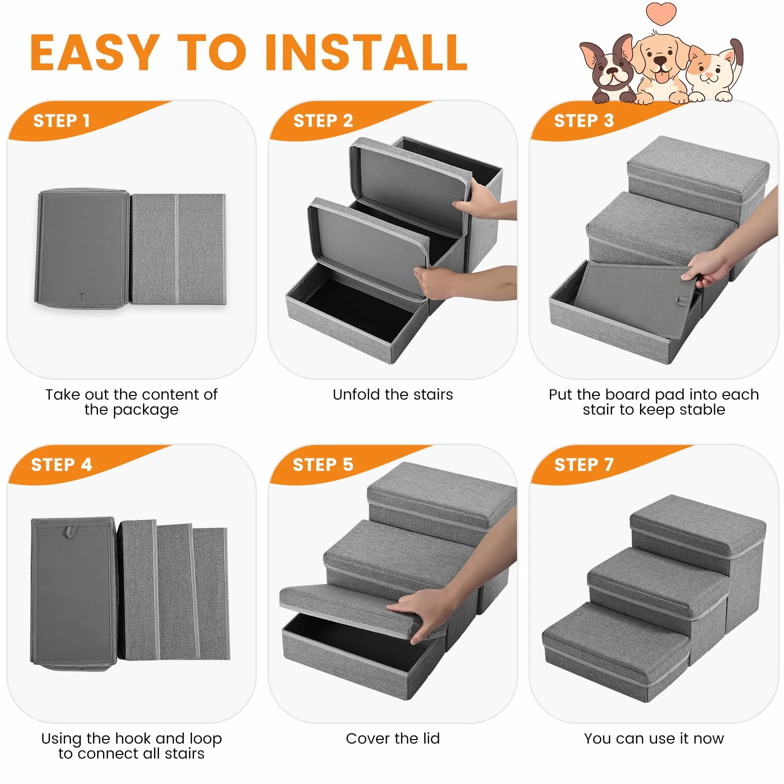 Sunowl Pliable Escalier Chien 3 Marches Extra Larges Rampe avec Rangement Surface Antidérapante