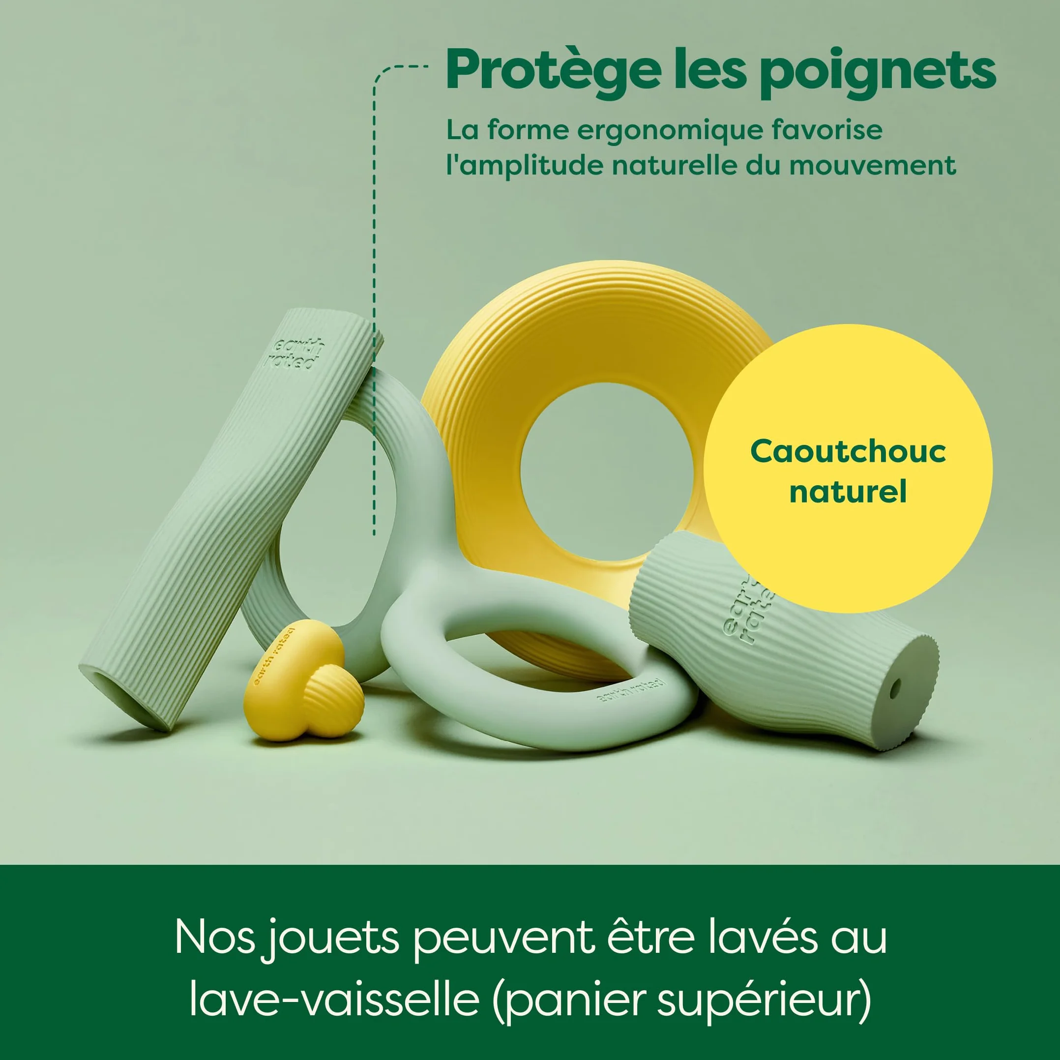 Earth Rated Tug of War Jouet interactif à Tirer pour Chien Adulte et Chiot - Prise en Main Ergonomique - Caoutchouc Naturel - Taille S - Vert