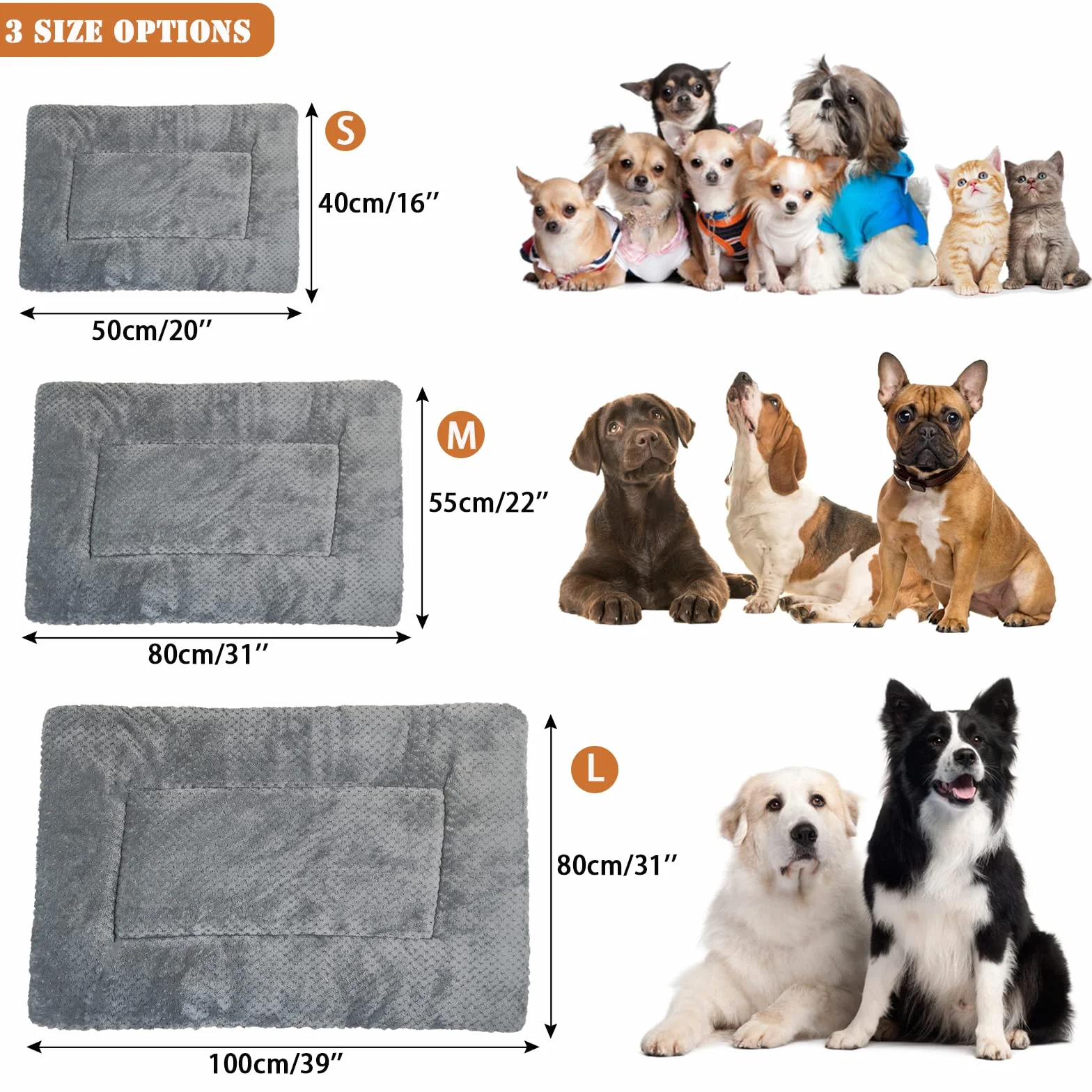 Tapis pour Chiens Réversible Matelas Doux Confortable Coussin de Voyage Lavable Gris 50x40cm