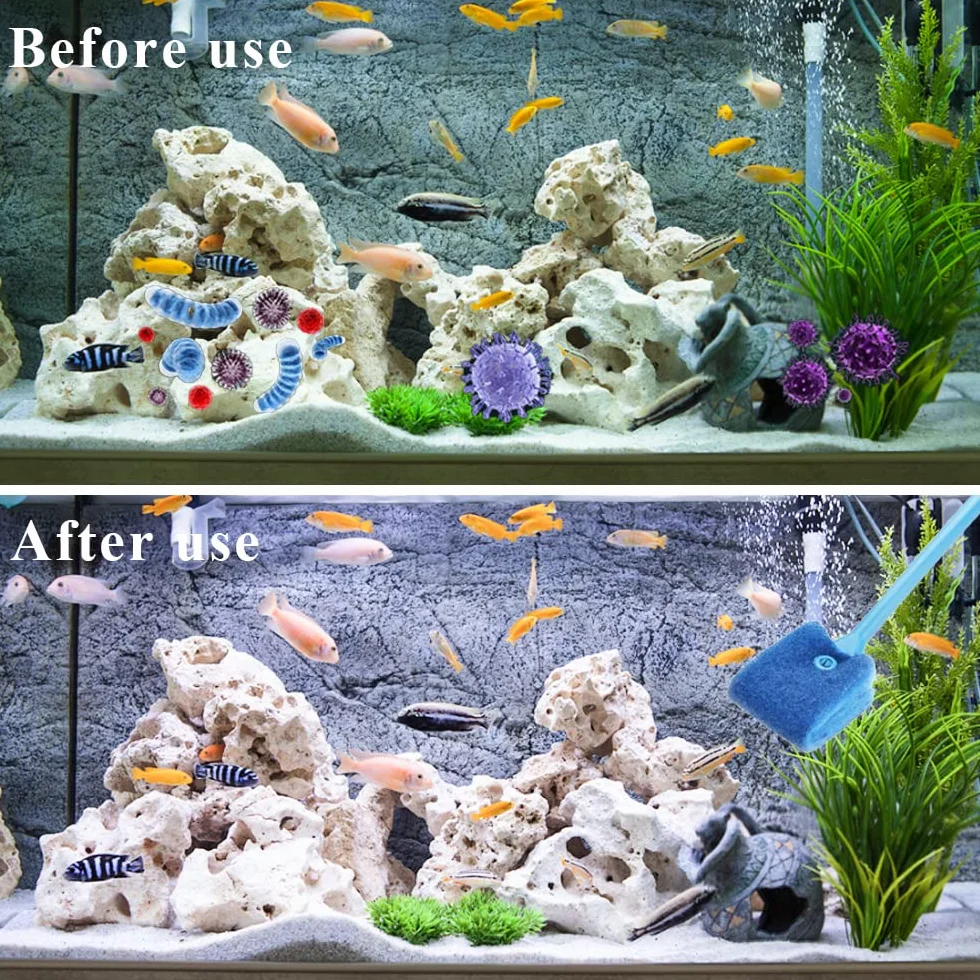 Éponge Aquarium Nettoyage 40cm Brosse Algues 2 Chiffons Accessoires Vitre