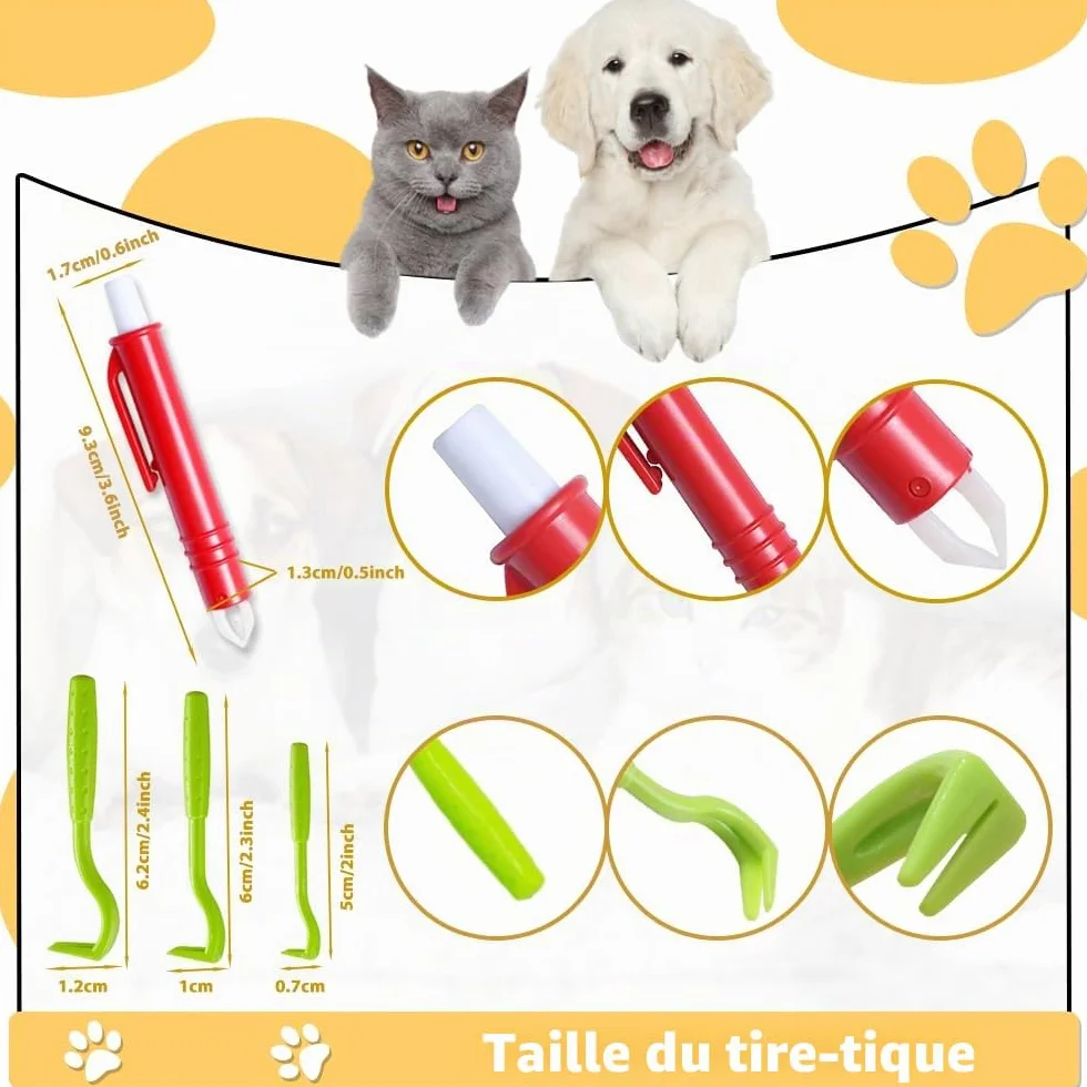 5 Pièces Anti-tiques - 3 Crochets à Tiques et 2 Pinces à Tiques Ensemble, Dissolvant sans Douleur pour Chiens, Chats et Humains Animaux de Compagnie (Rouge, Vert)